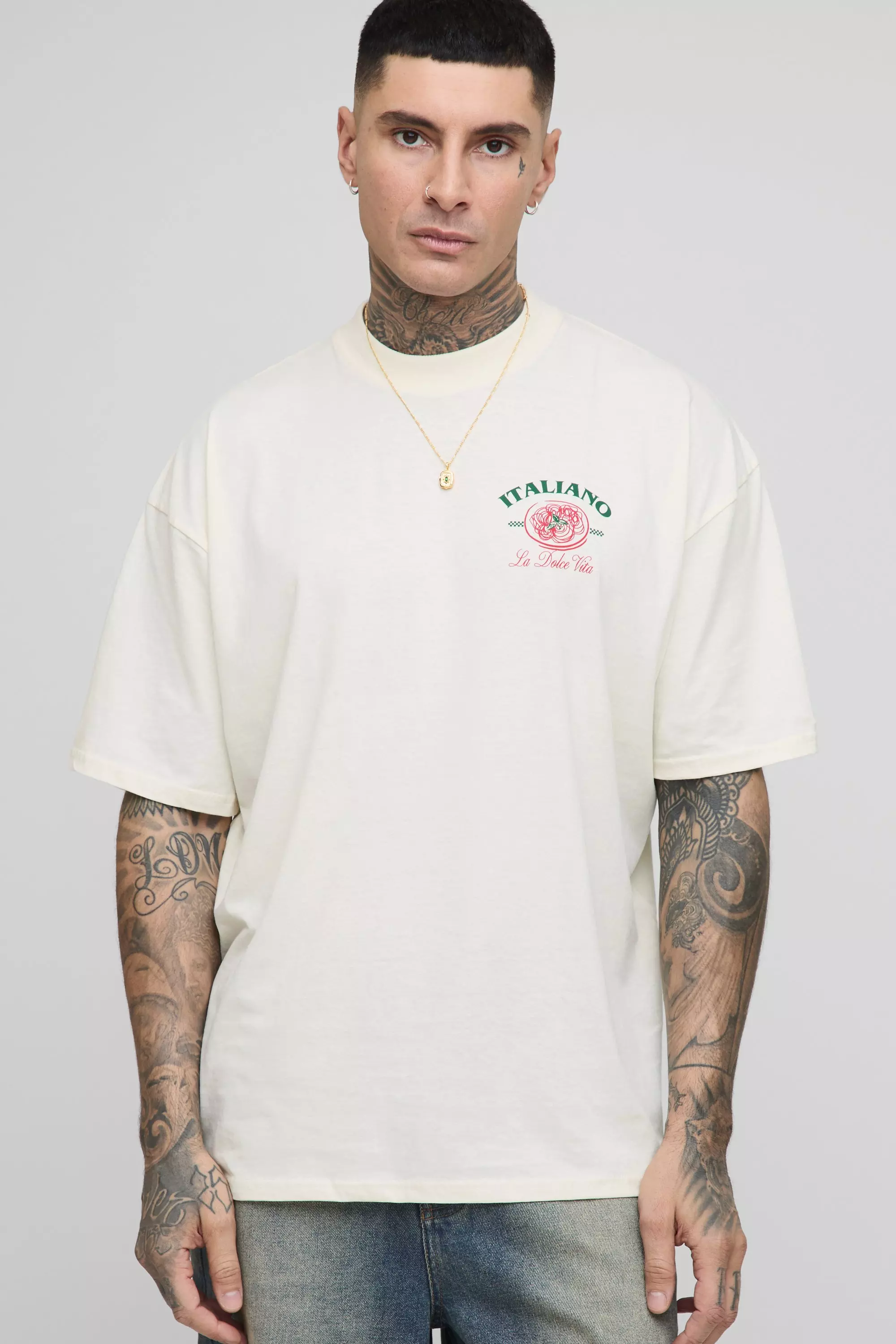 Tall Oversized Italiano Pasta Lovers Printed T-Shirt | boohooMAN USA