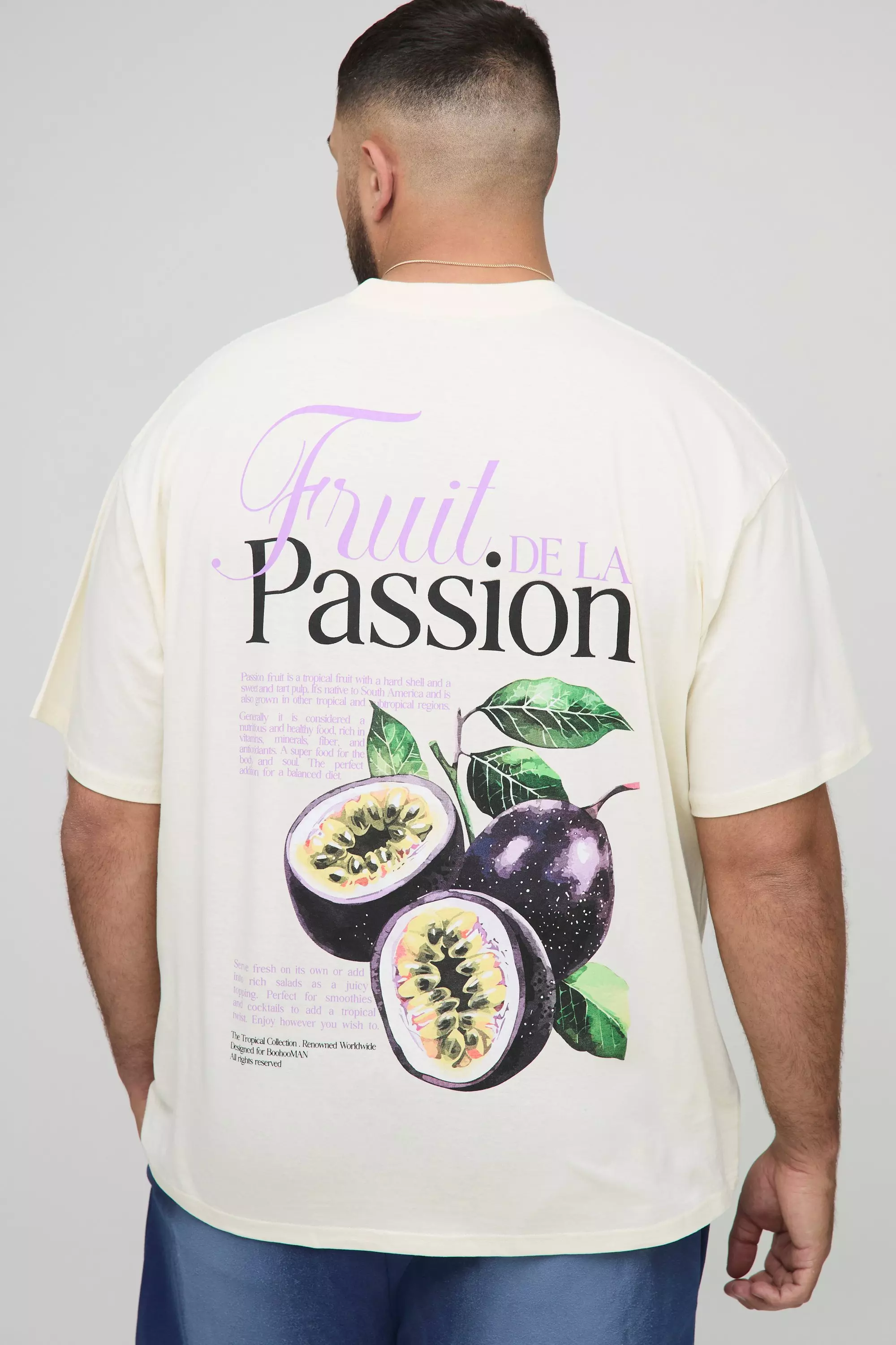 Plus Oversized Passion Fruit Printed T-Shirt Ecru