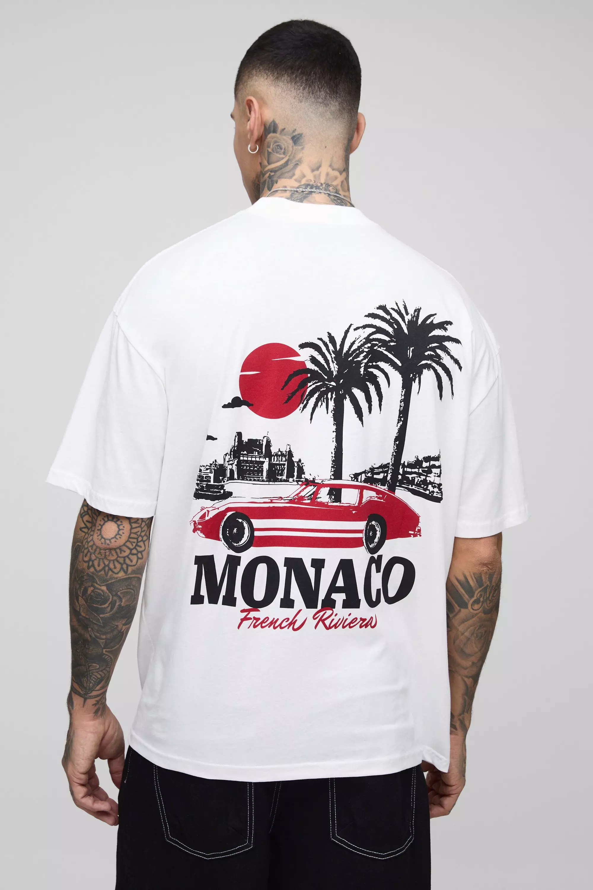 Tall Oversized Monaco Palm Printed T-Shirt White