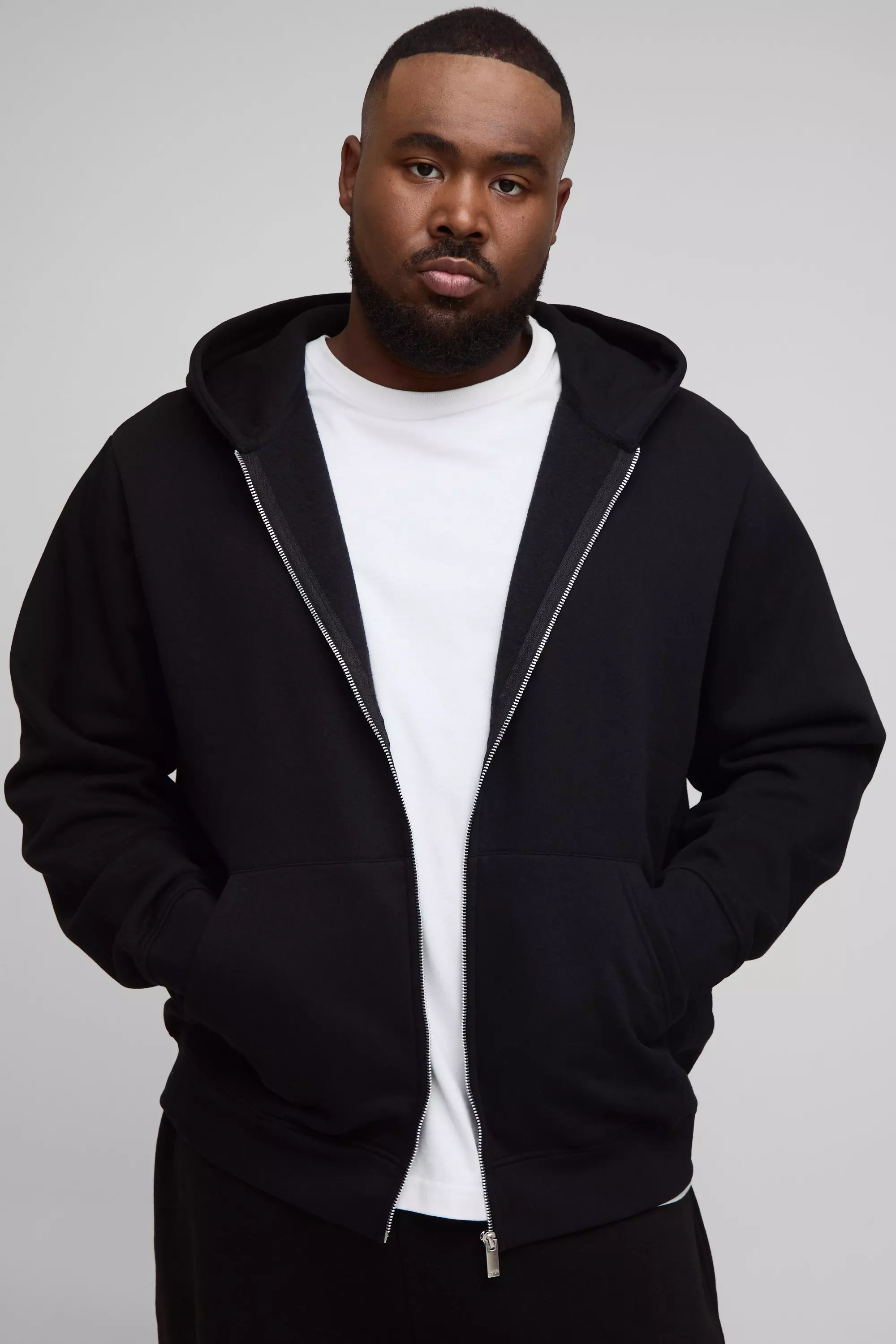 Plus Basic Regular Zip Through Hoodie | boohooMAN USA
