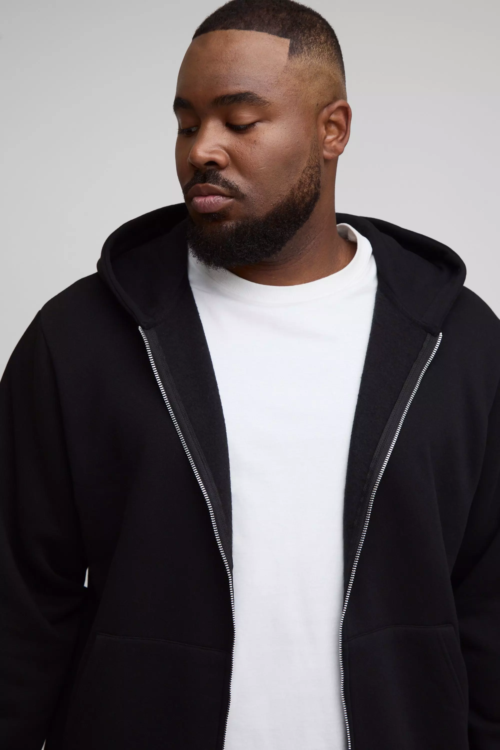 Plus Basic Regular Zip Through Hoodie | boohooMAN USA