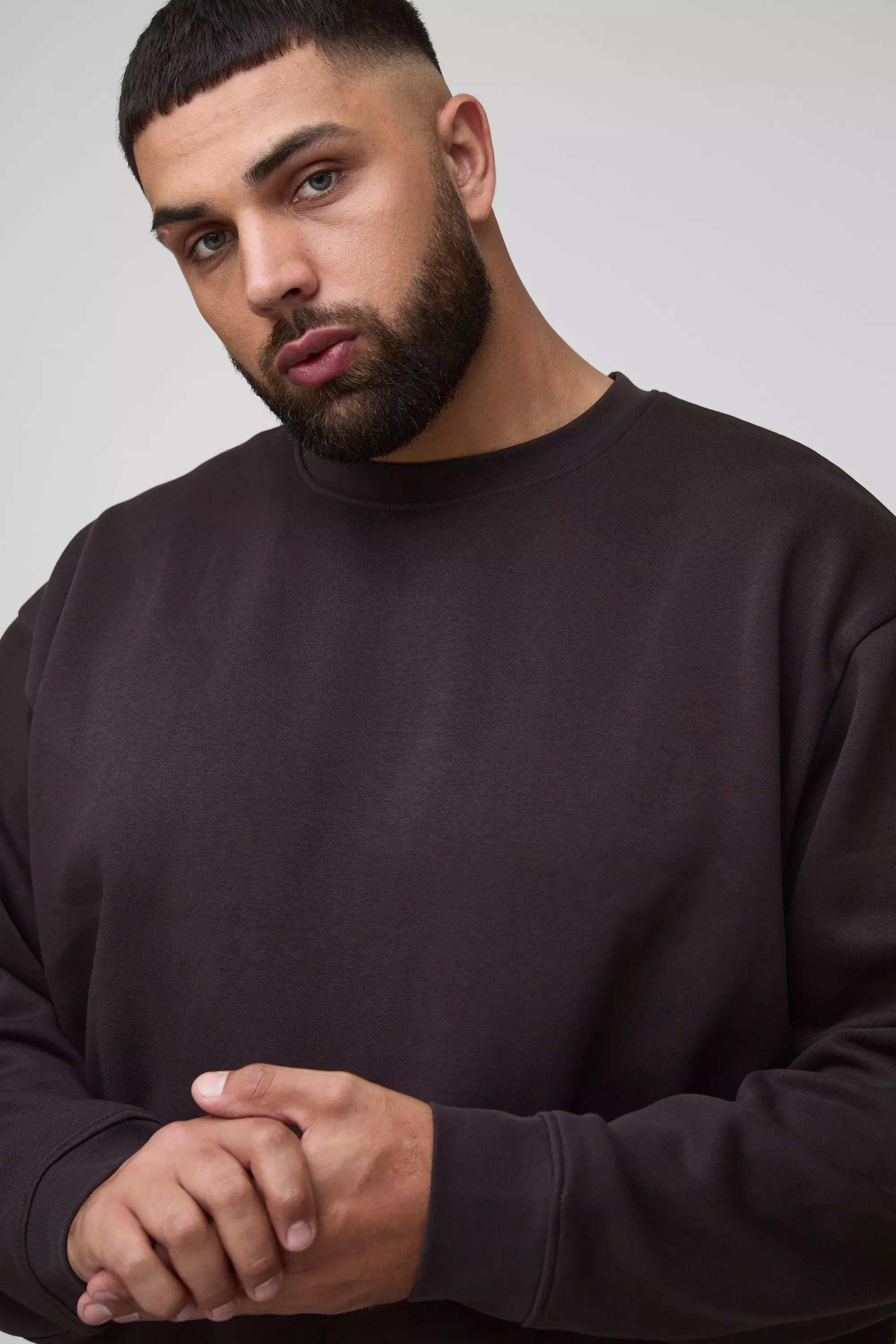 Plus Basic Oversized Crew Neck Sweatshirt | boohooMAN AU