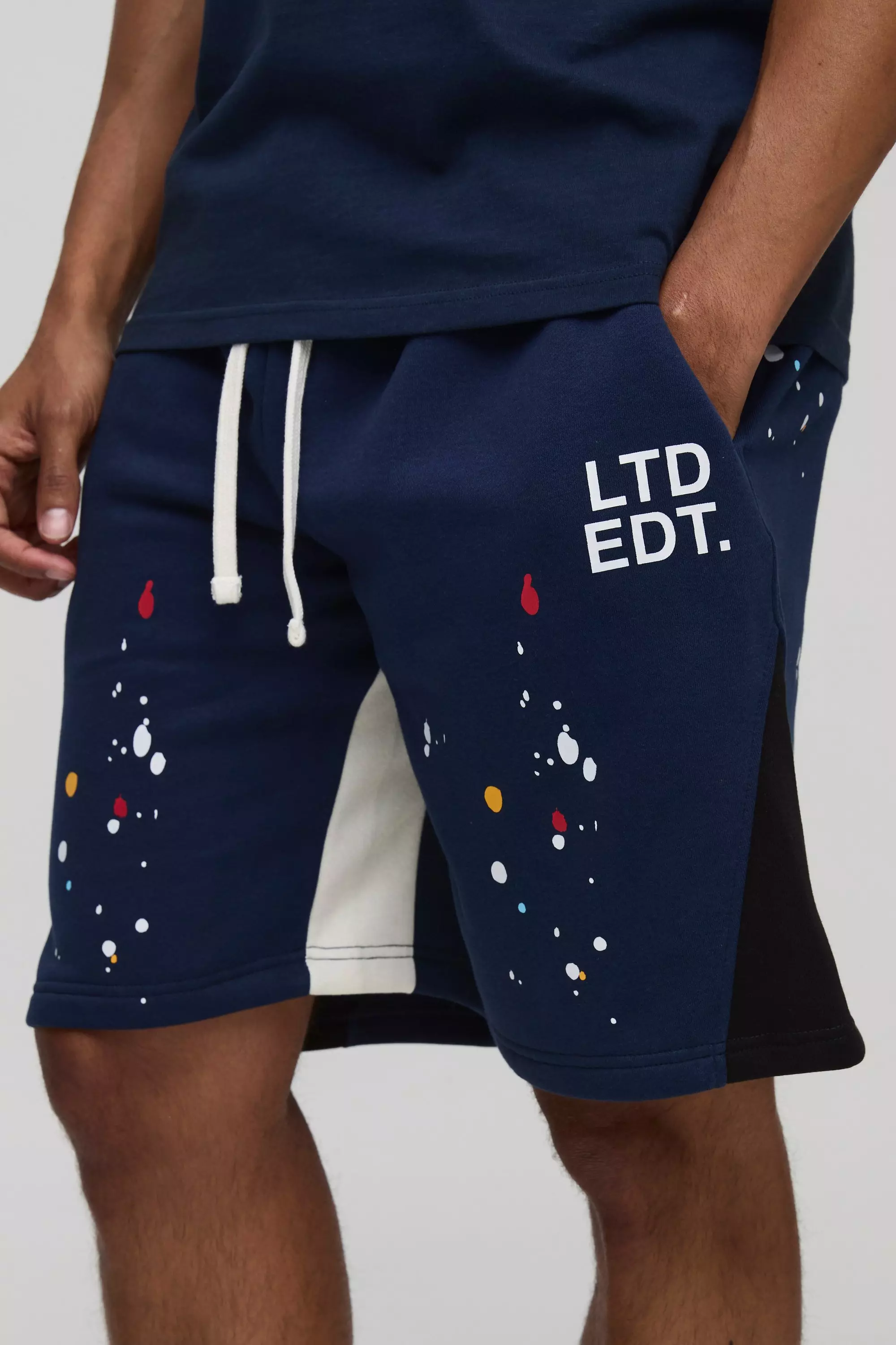 /美品お買い得/MENS LOGO ELASTIC SHORT PANTS XL Oversized Ltd Edt Paint Splatter Mid Length Gusset Shorts