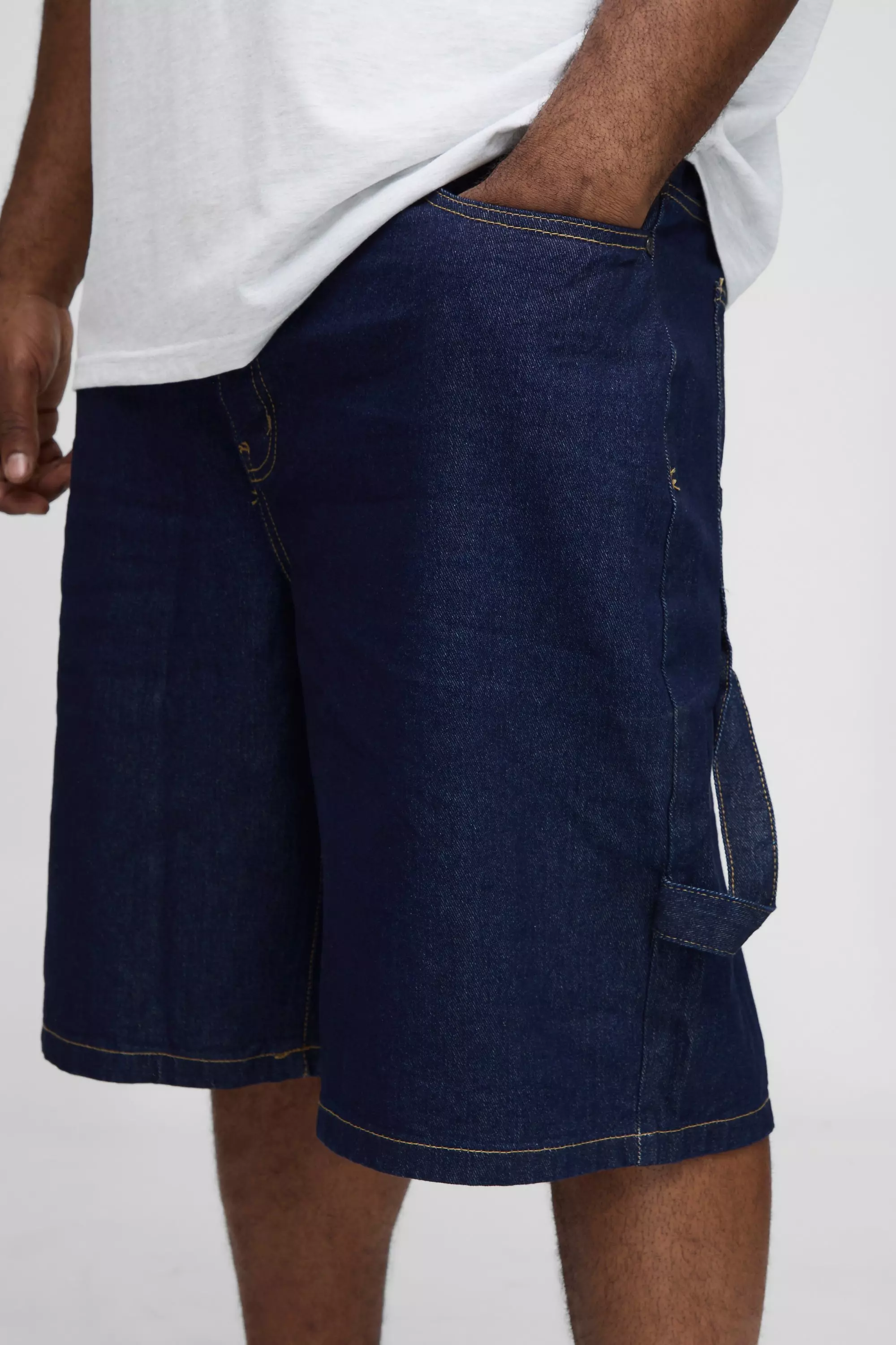 Plus Carabiner Detail Regular Carpenter Jorts | boohooMAN USA