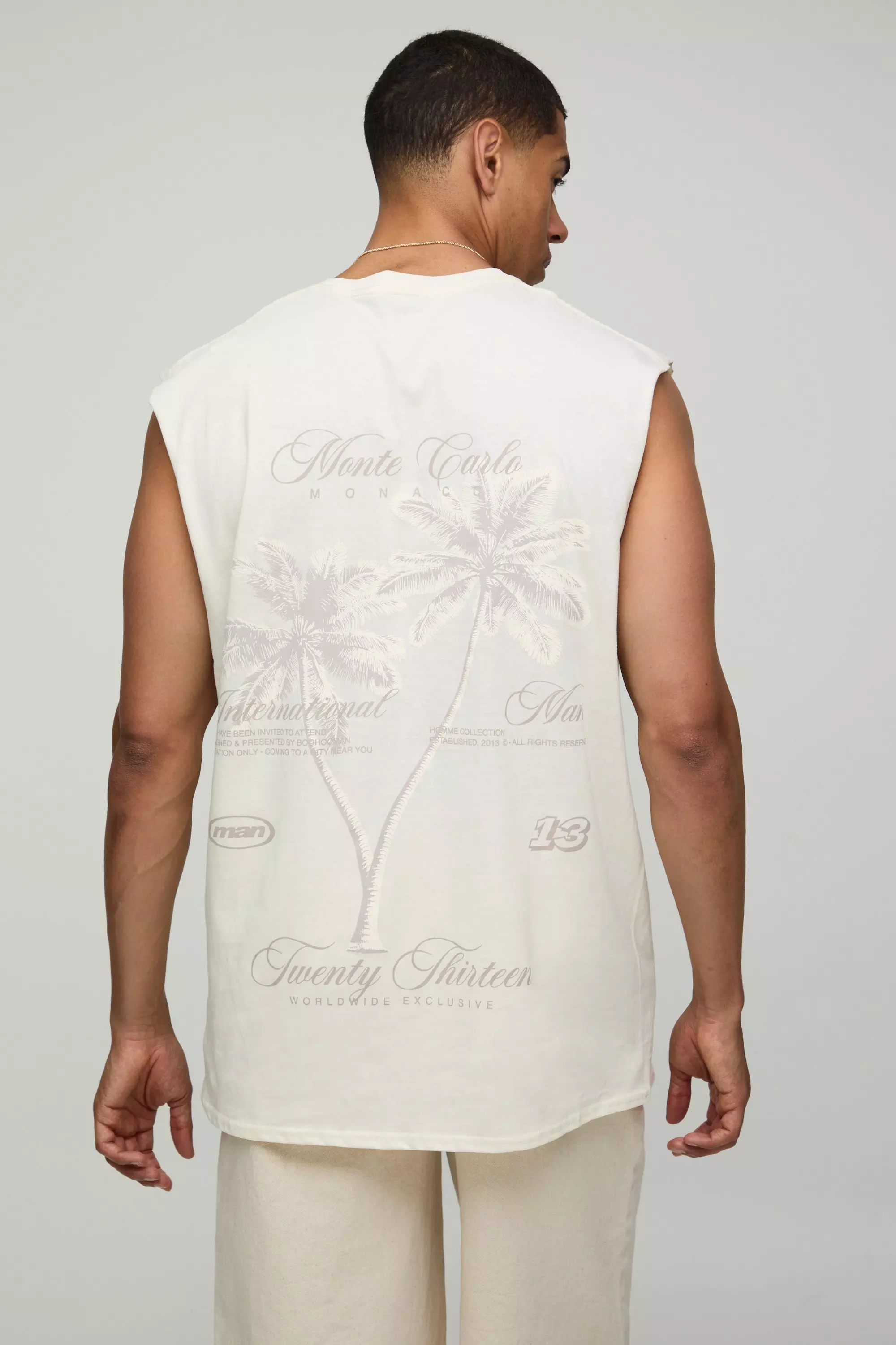 Ecru Oversized Tonal Palm Print Tank Ecru