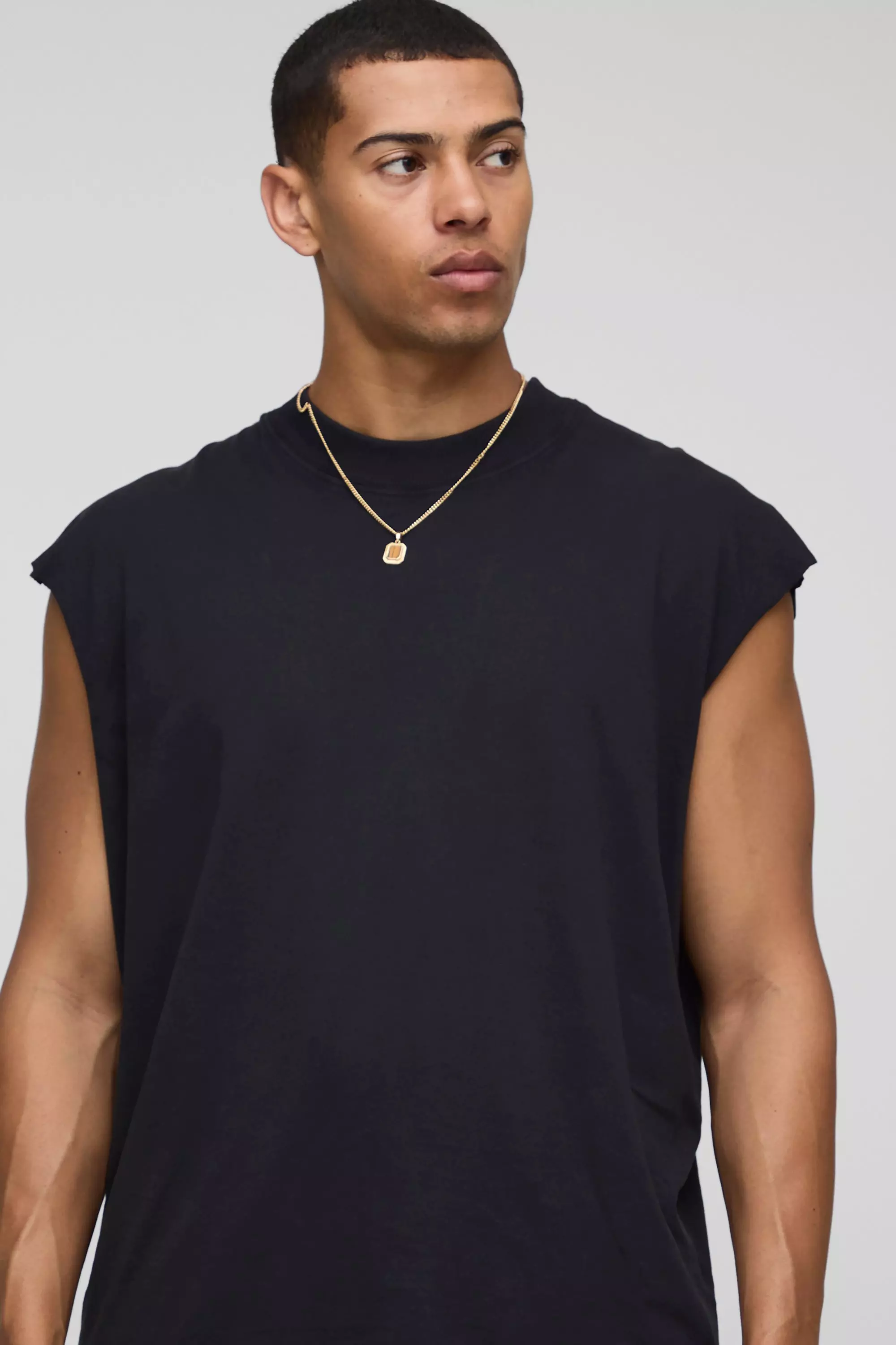 Black Oversized Extended Neck Washed Western Graphic Tank | boohooMAN USA