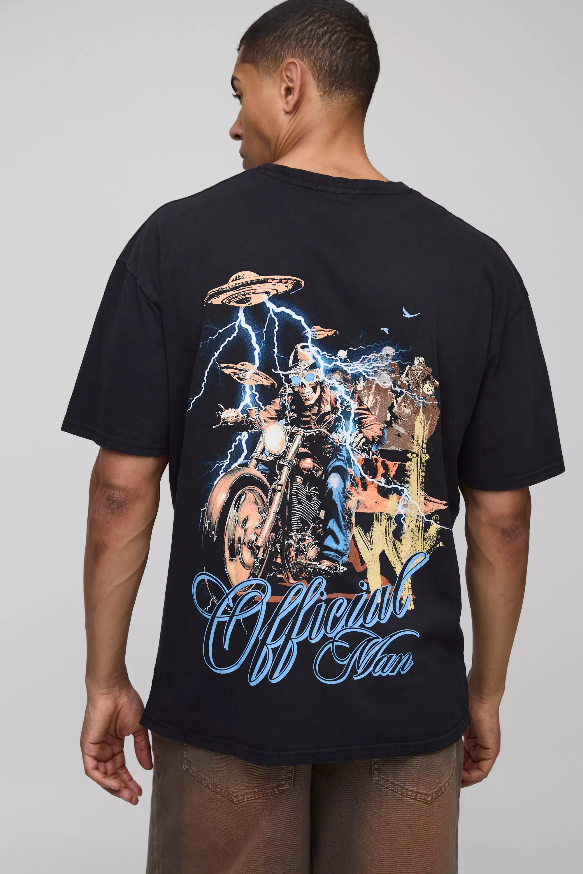 Black Oversized Washed Western Graphic T-Shirt Black