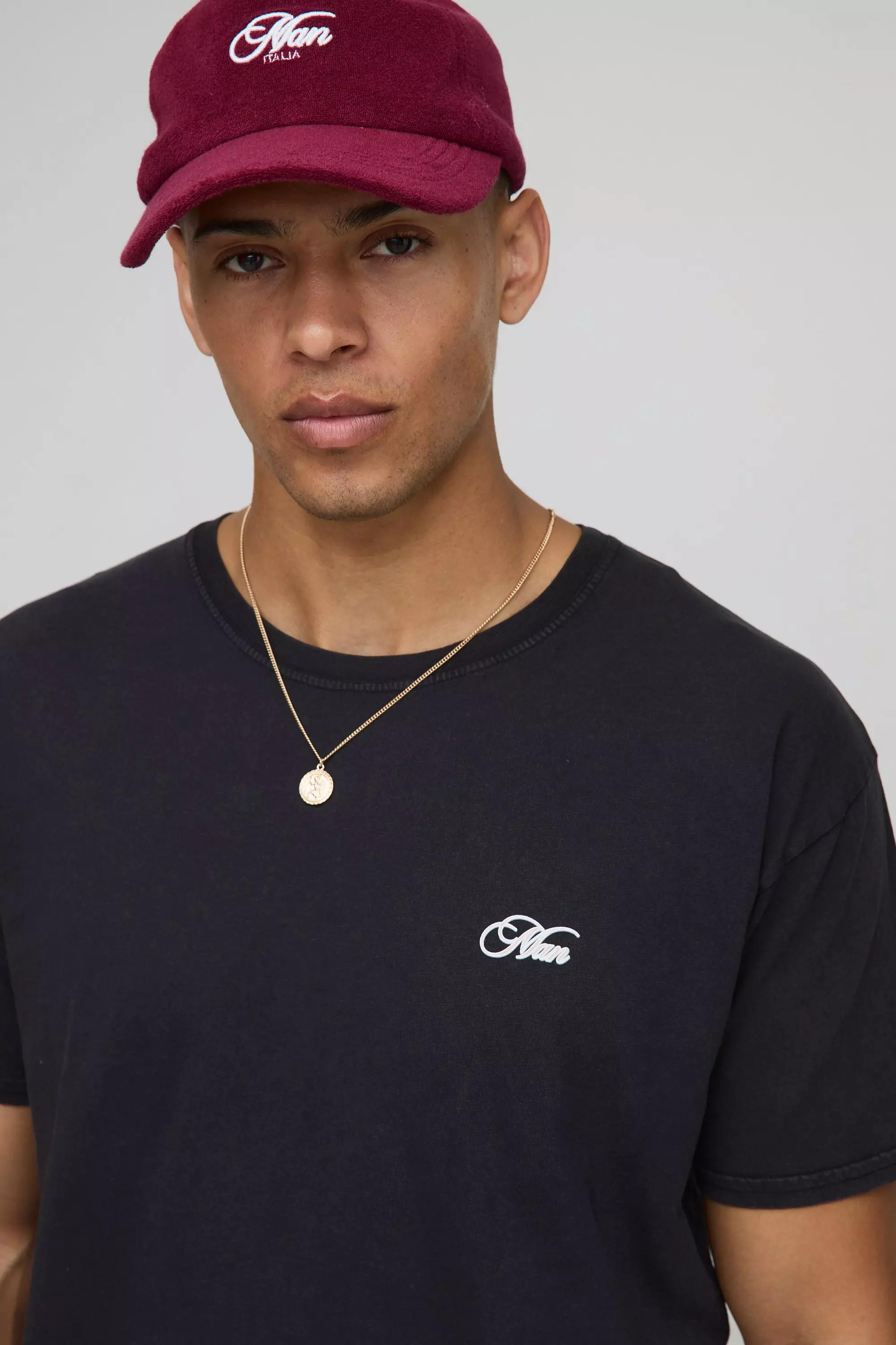 Black Regular Fit Acid Wash Lake Como Graphic T Shirt | boohooMAN USA