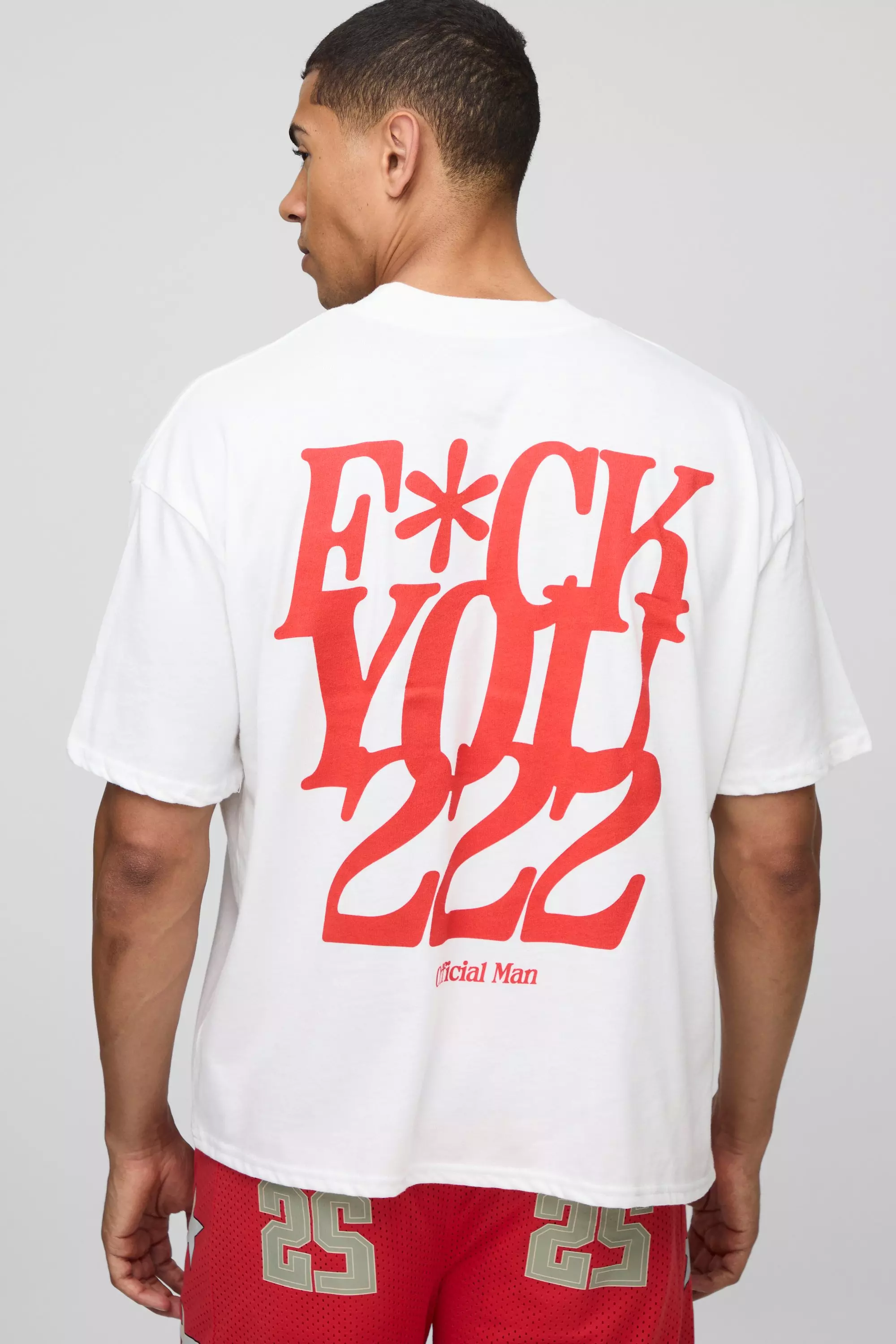 White Oversized Boxy Extended Neck F*ck You Graphic T-Shirt White