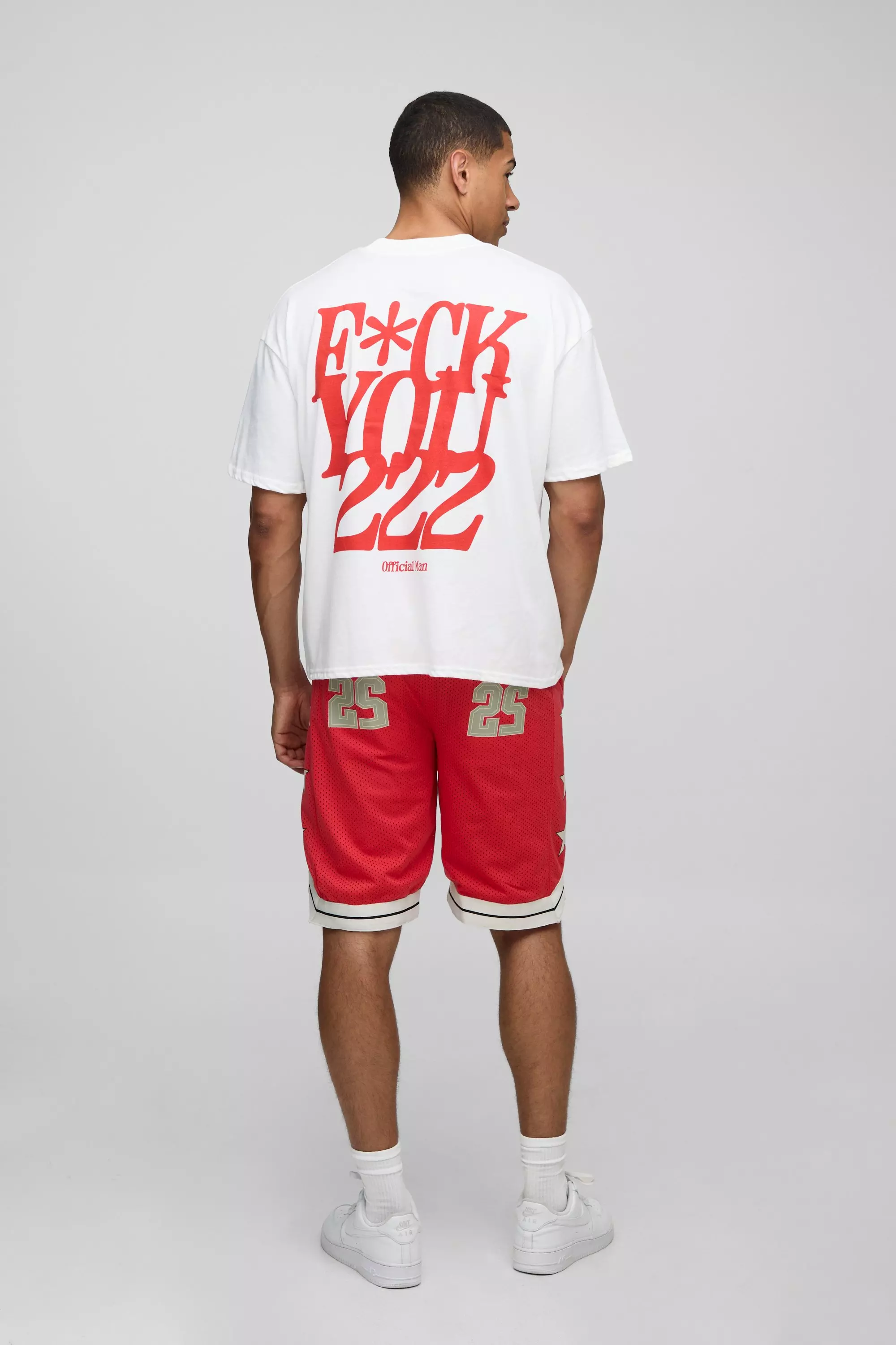 White Oversized Boxy Extended Neck F*ck You Graphic T-Shirt | boohooMAN USA