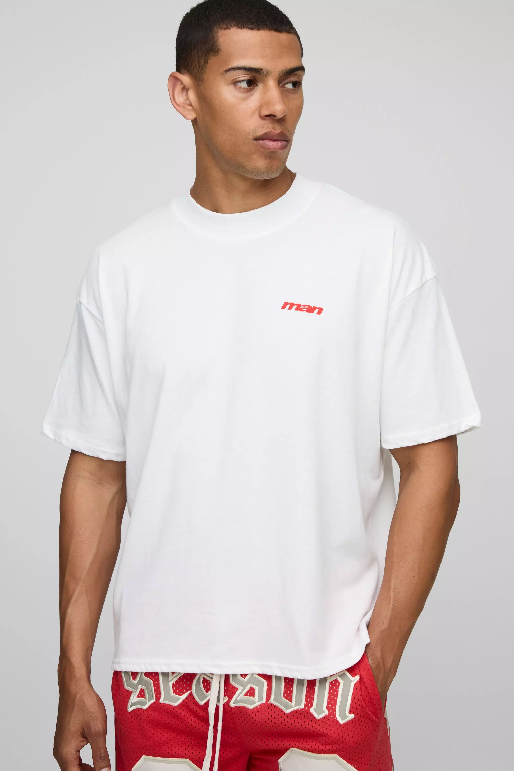 White Oversized Boxy Extended Neck F*ck You Graphic T-Shirt | boohooMAN USA