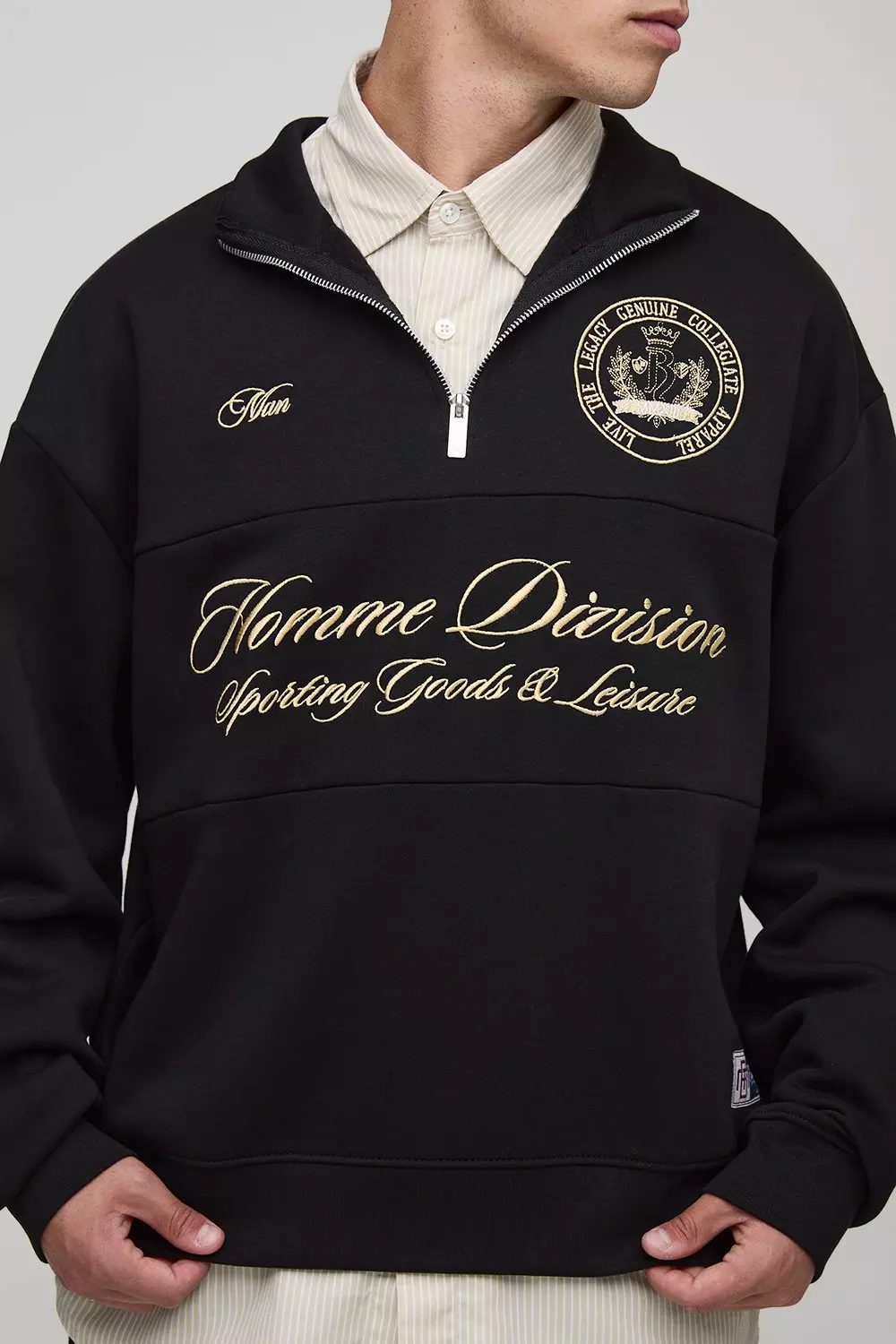 Oversized Boxy Homme Quarter Zip Funnel Neck Sweatshirt | boohooMAN USA