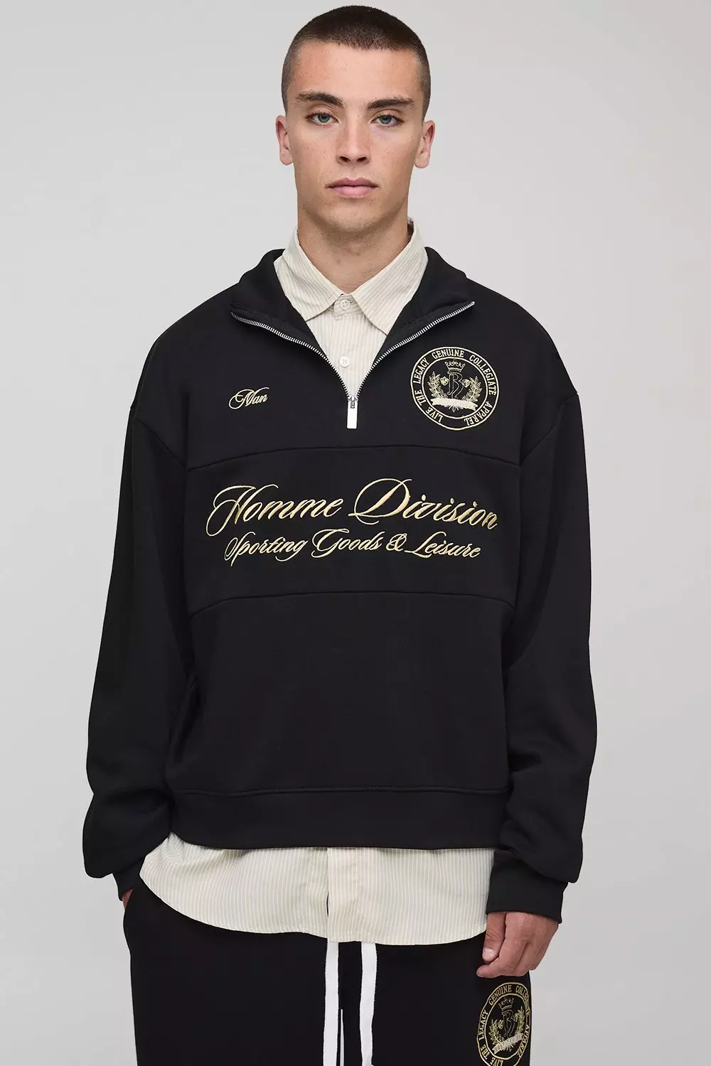 Oversized Boxy Homme Quarter Zip Funnel Neck Sweatshirt | boohooMAN USA