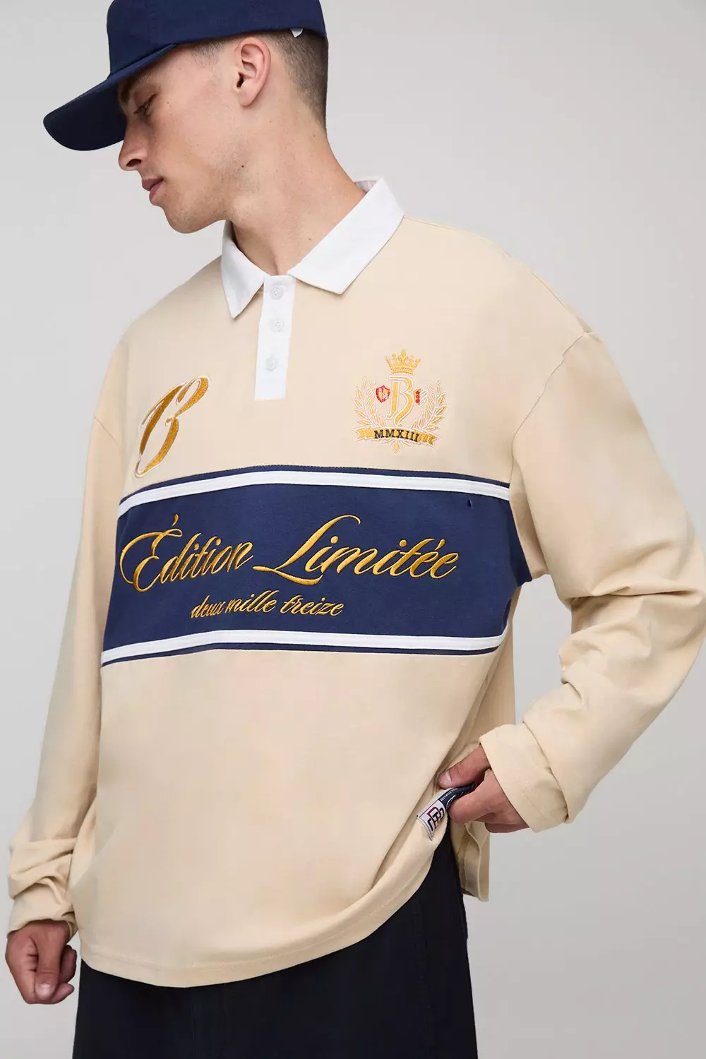 Oversized Varsity Embroidered Rugby Polo | boohooMAN USA