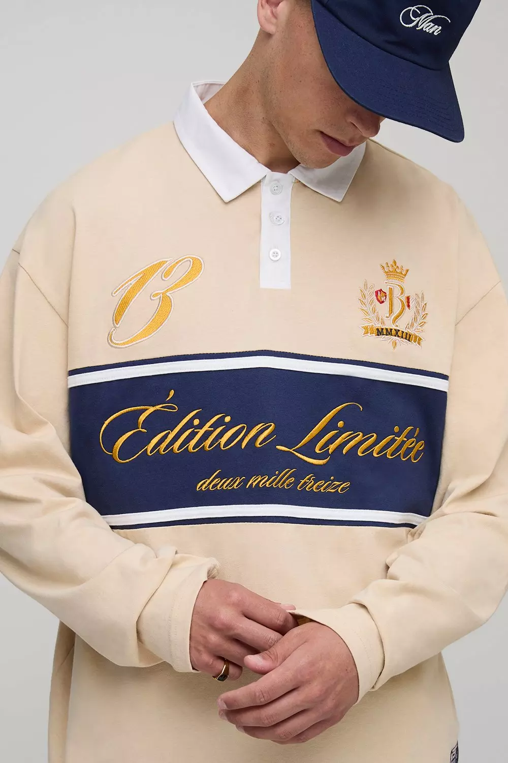 Oversized Varsity Embroidered Rugby Polo | boohooMAN USA