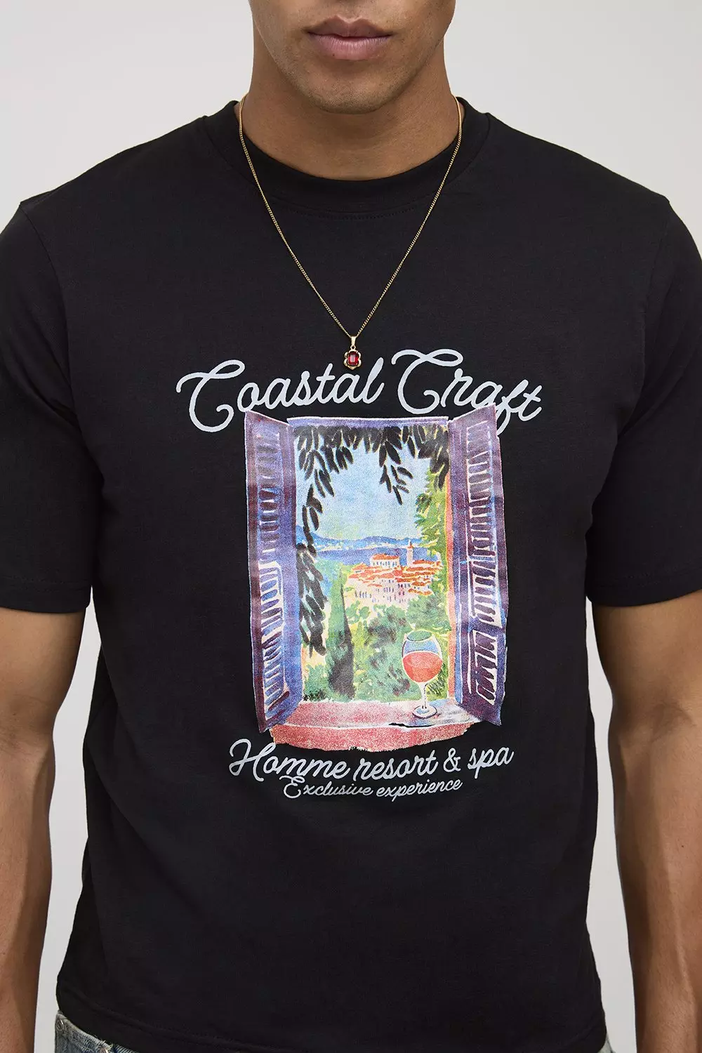 Black Boxy Landscape Printed T-Shirt | boohooMAN USA