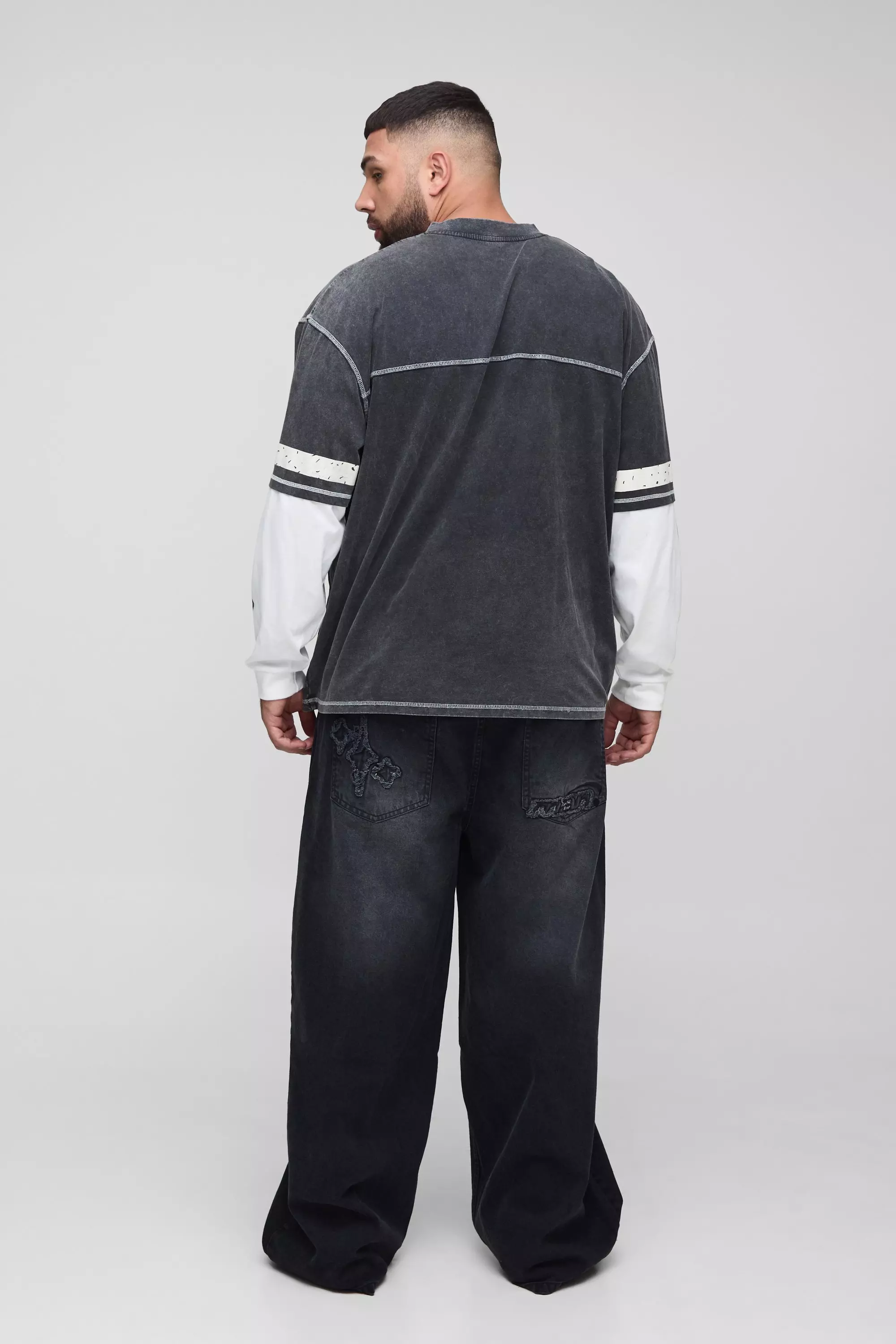 Plus Baggy Fit Washed Star Applique Jeans | boohooMAN USA