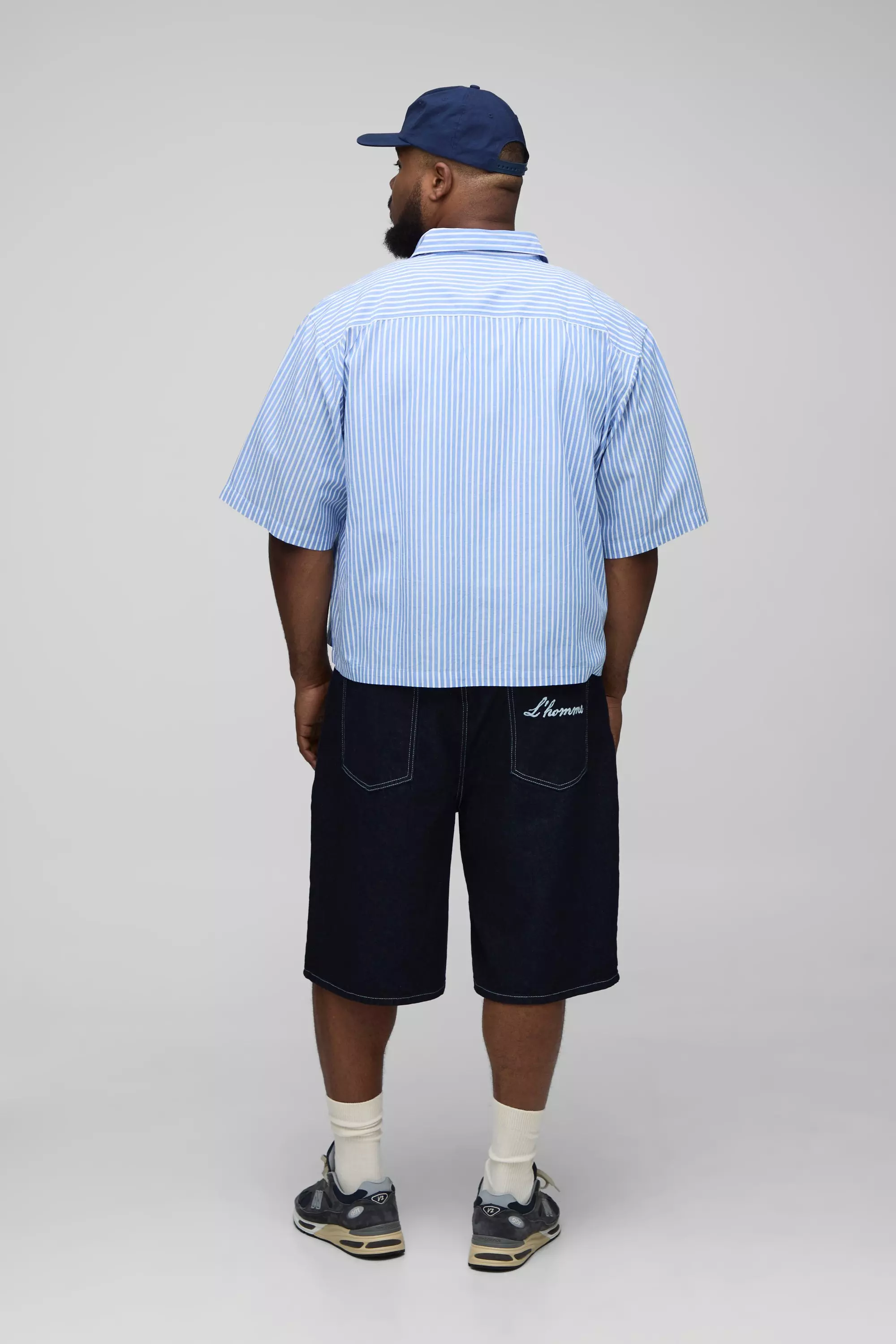 Plus Oversized Boxy Monte Carlo Embroidered Stripe Shirt | boohooMAN USA