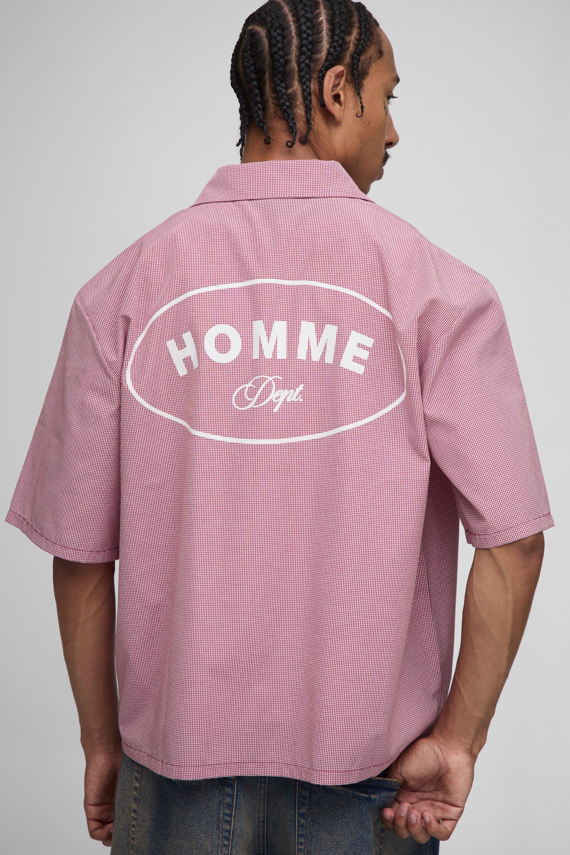 Oversized Boxy Homme Print Micro Check Shirt | boohooMAN USA