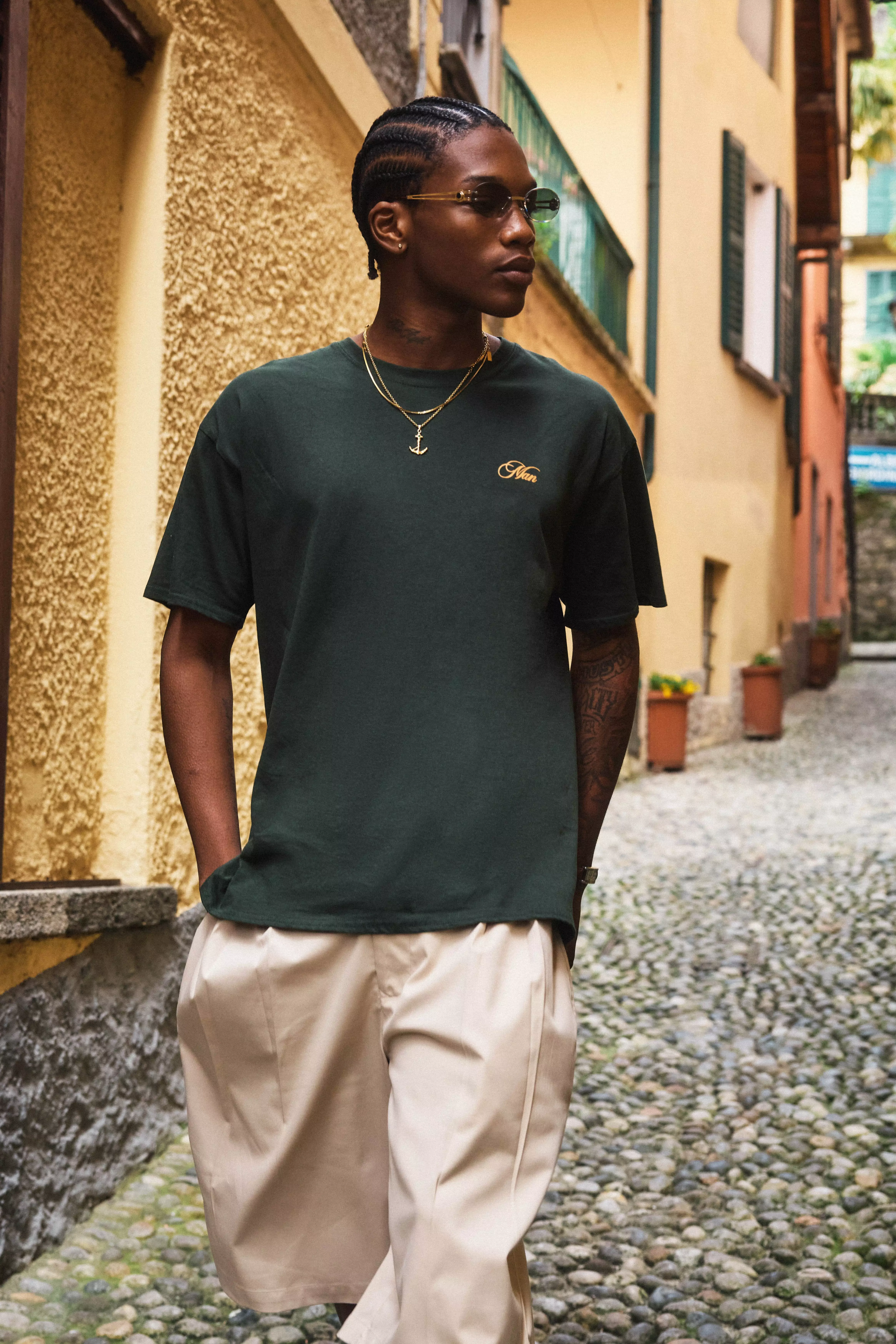 Oversized Man Script T-Shirt Forest