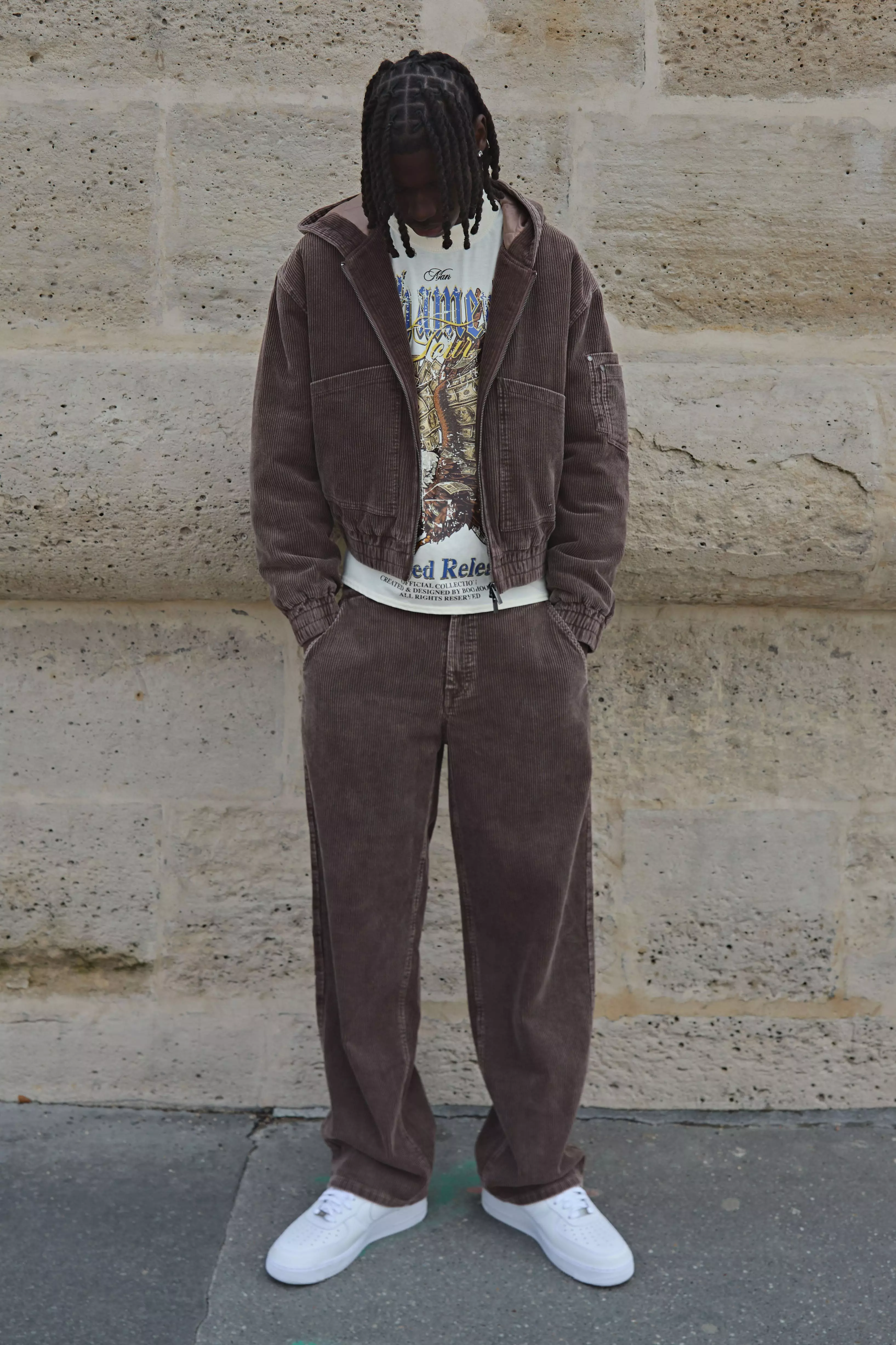 Oversized Boxy Acid Wash Corduroy Hooded Jacket | boohooMAN