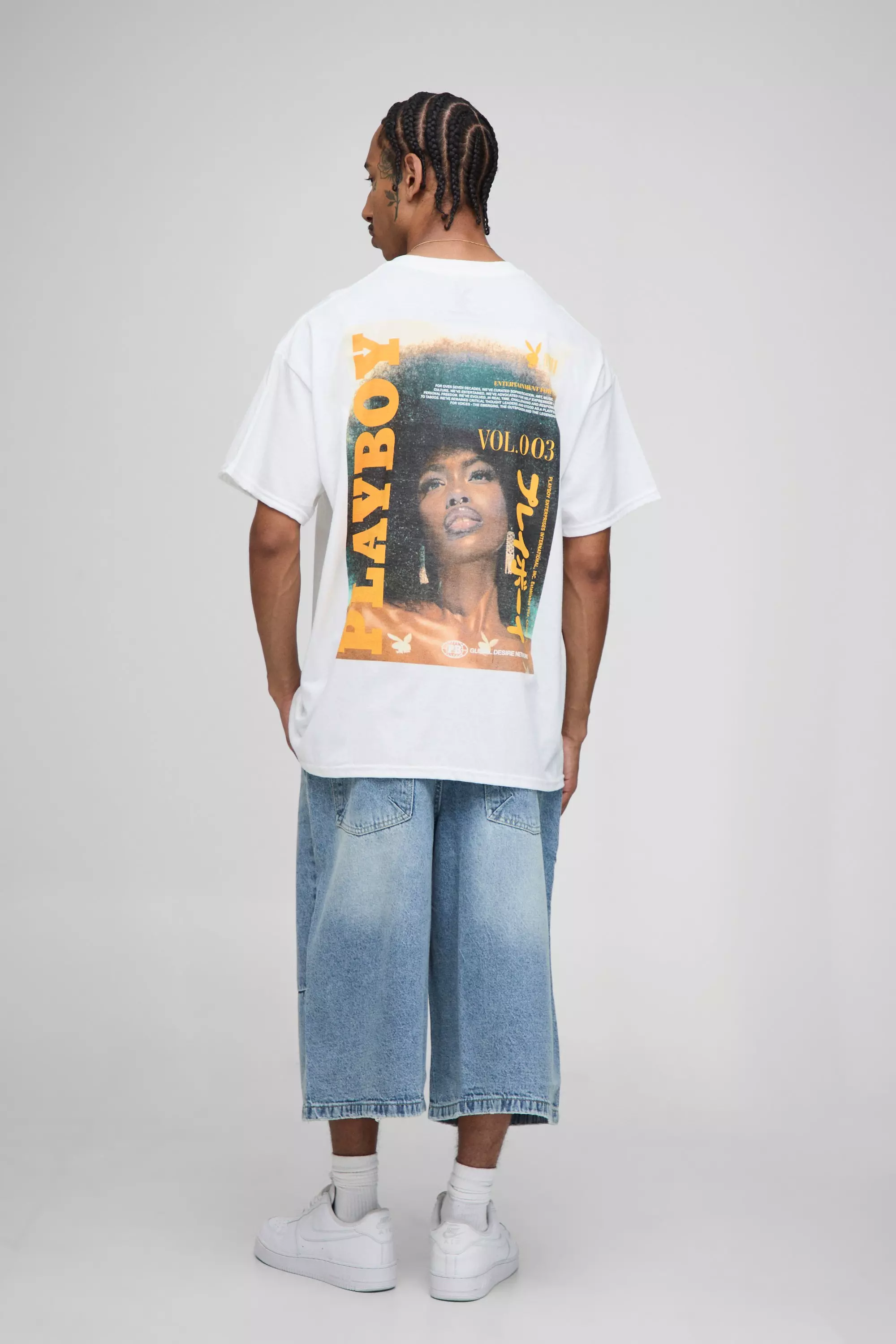 White Oversized Playboy License Printed T-Shirt | boohooMAN USA