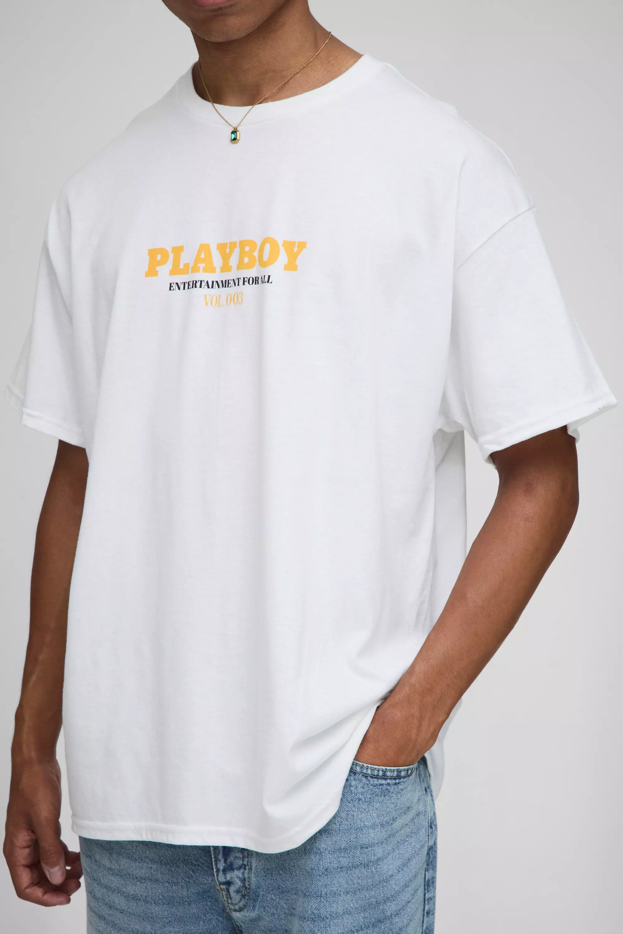 White Oversized Playboy License Printed T-Shirt | boohooMAN USA