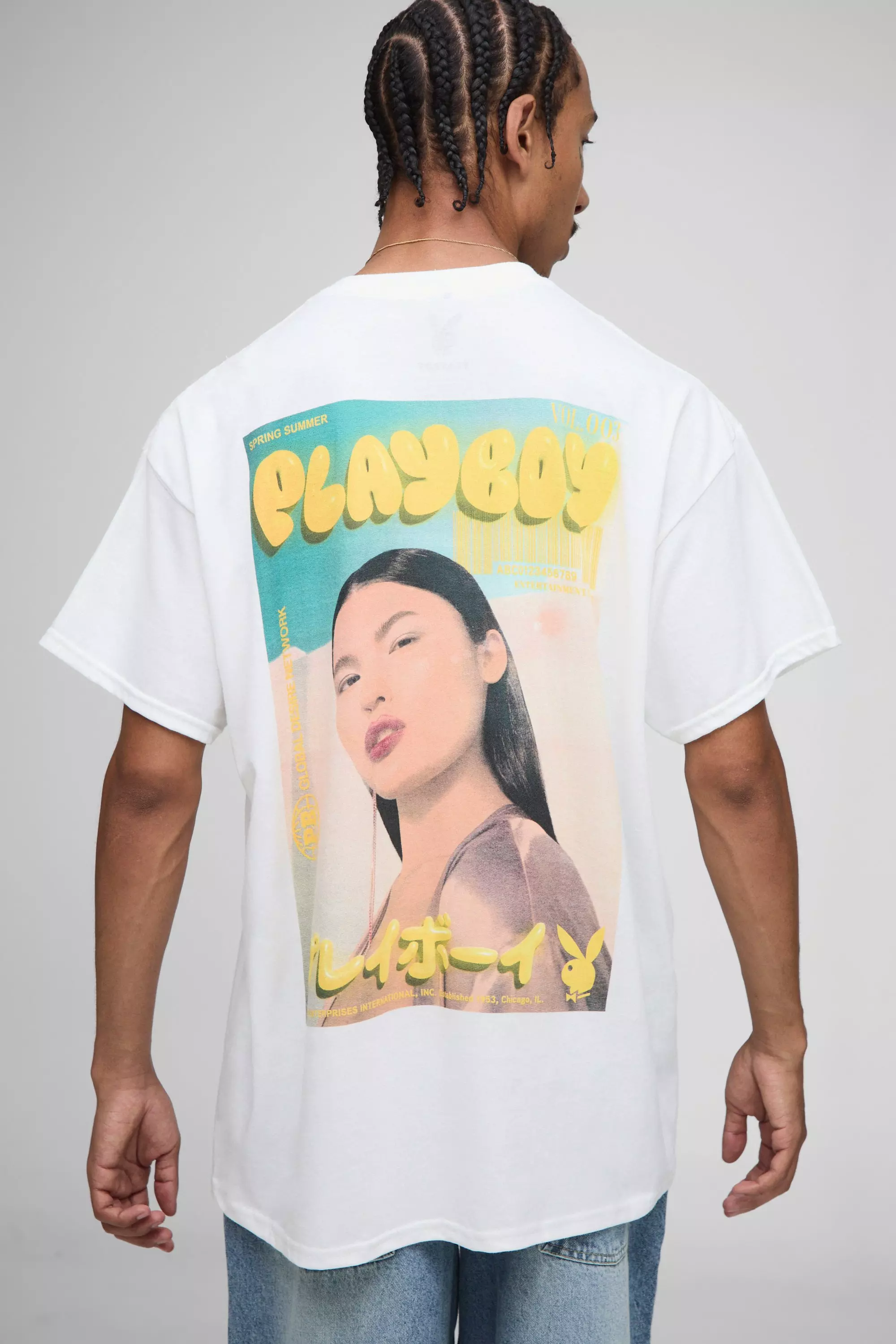 White Oversized Playboy License Printed T-Shirt | boohooMAN USA