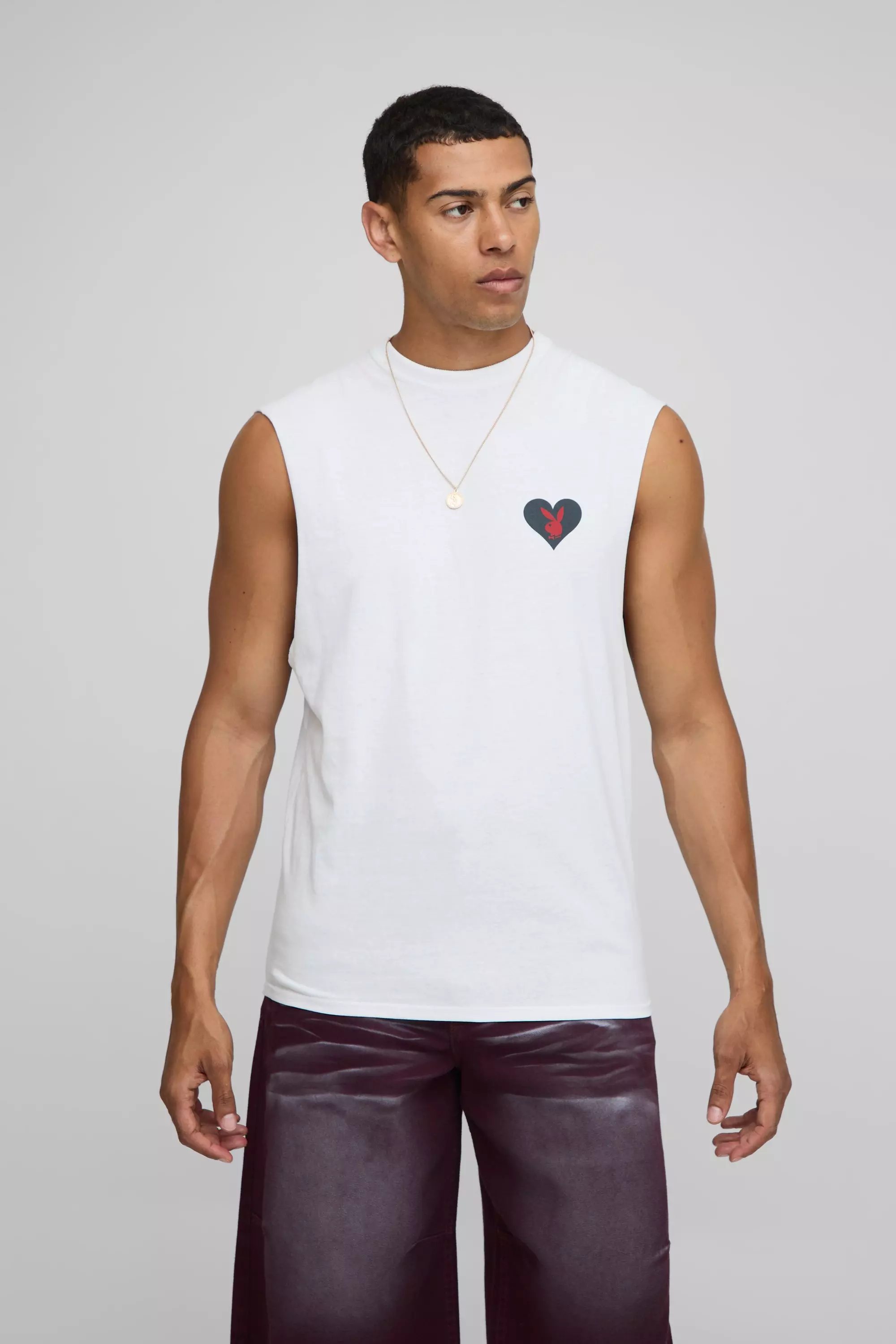 White Regular Fit Playboy Amour License Tank White