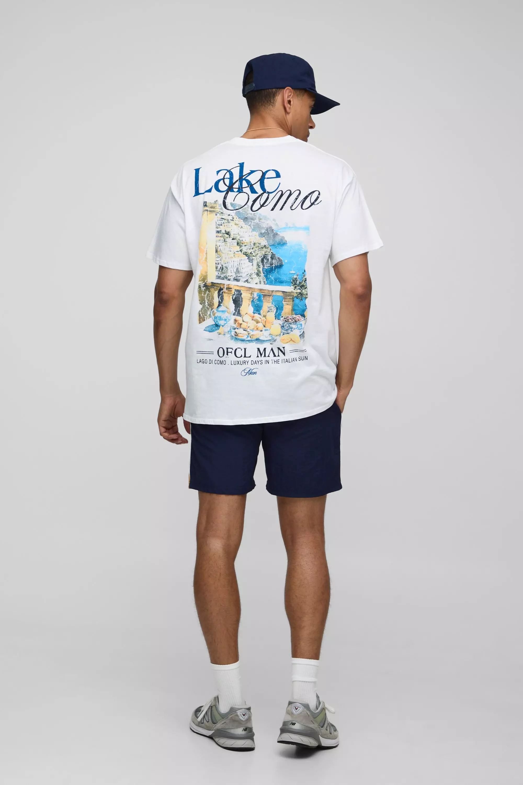 White Oversized Lake Como Landscape T-Shirt | boohooMAN USA