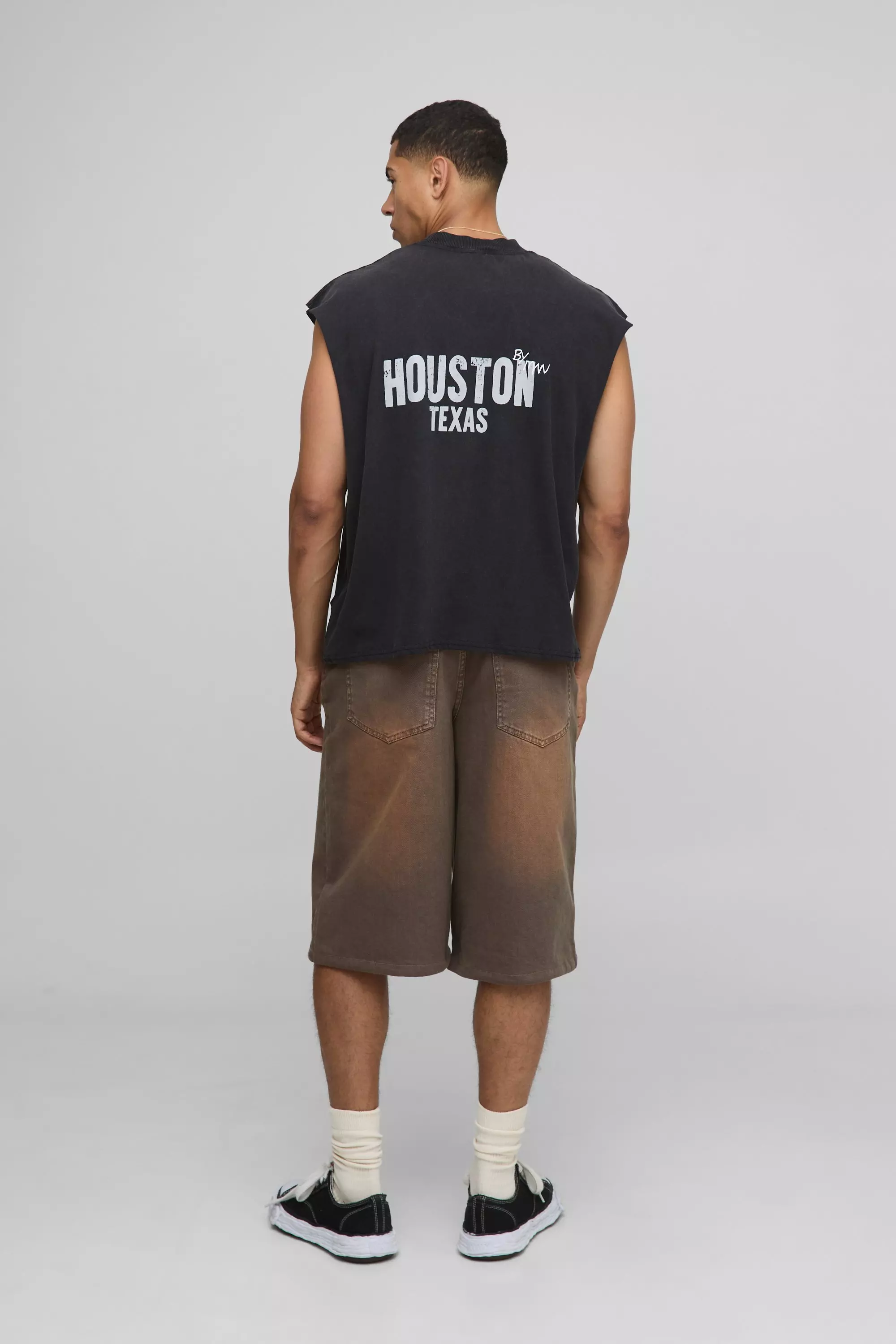 Black Oversized Boxy Extended Neck Western Washed Graphic Tank | boohooMAN USA