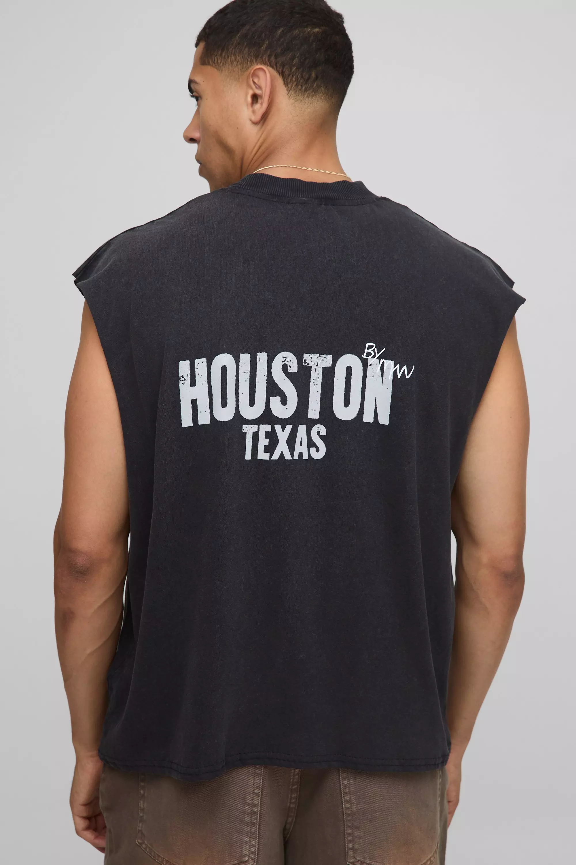 Black Oversized Boxy Extended Neck Western Washed Graphic Tank | boohooMAN USA