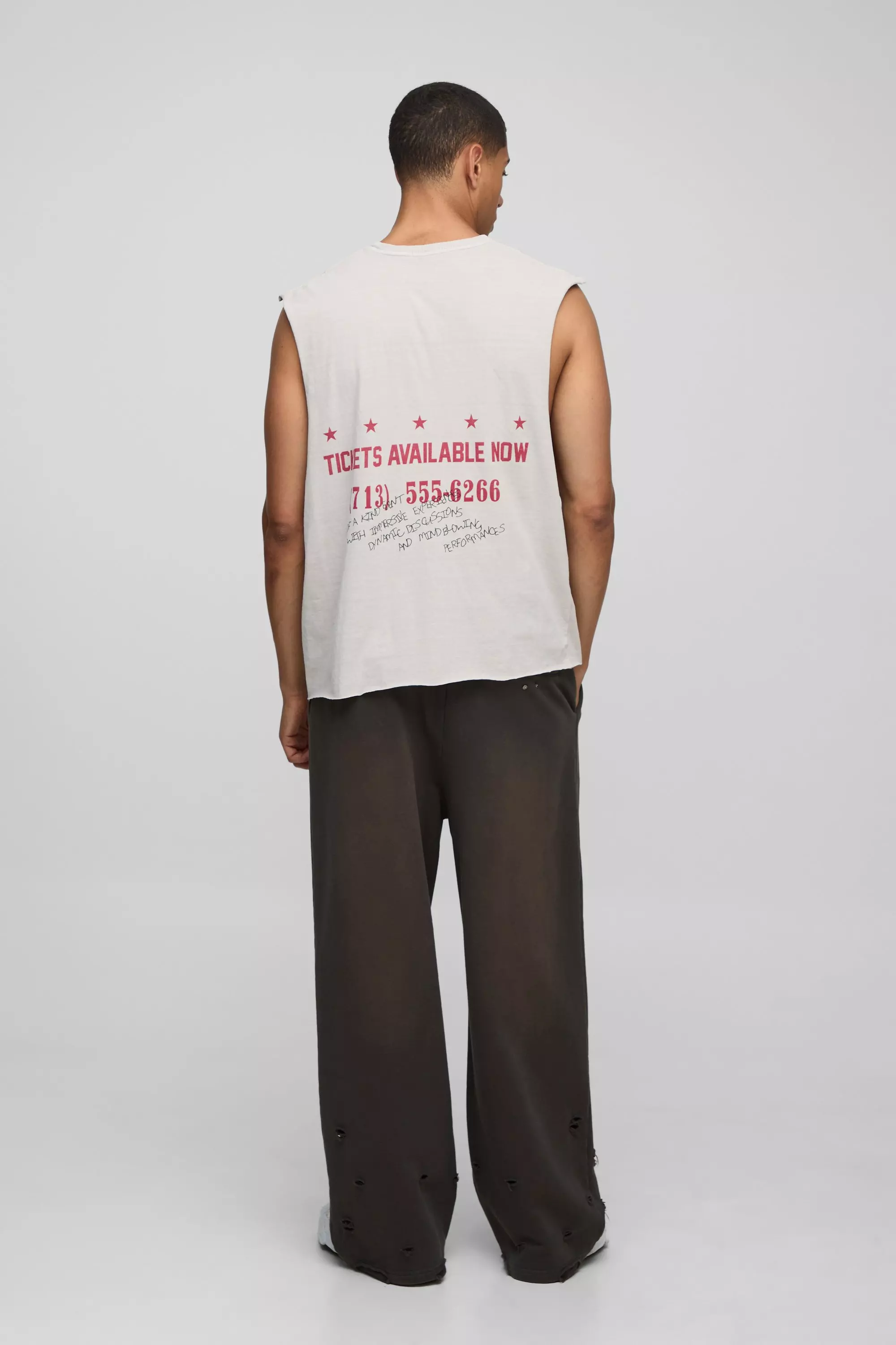 Stone Oversized Boxy Western Tour Graphic Washed Tank | boohooMAN