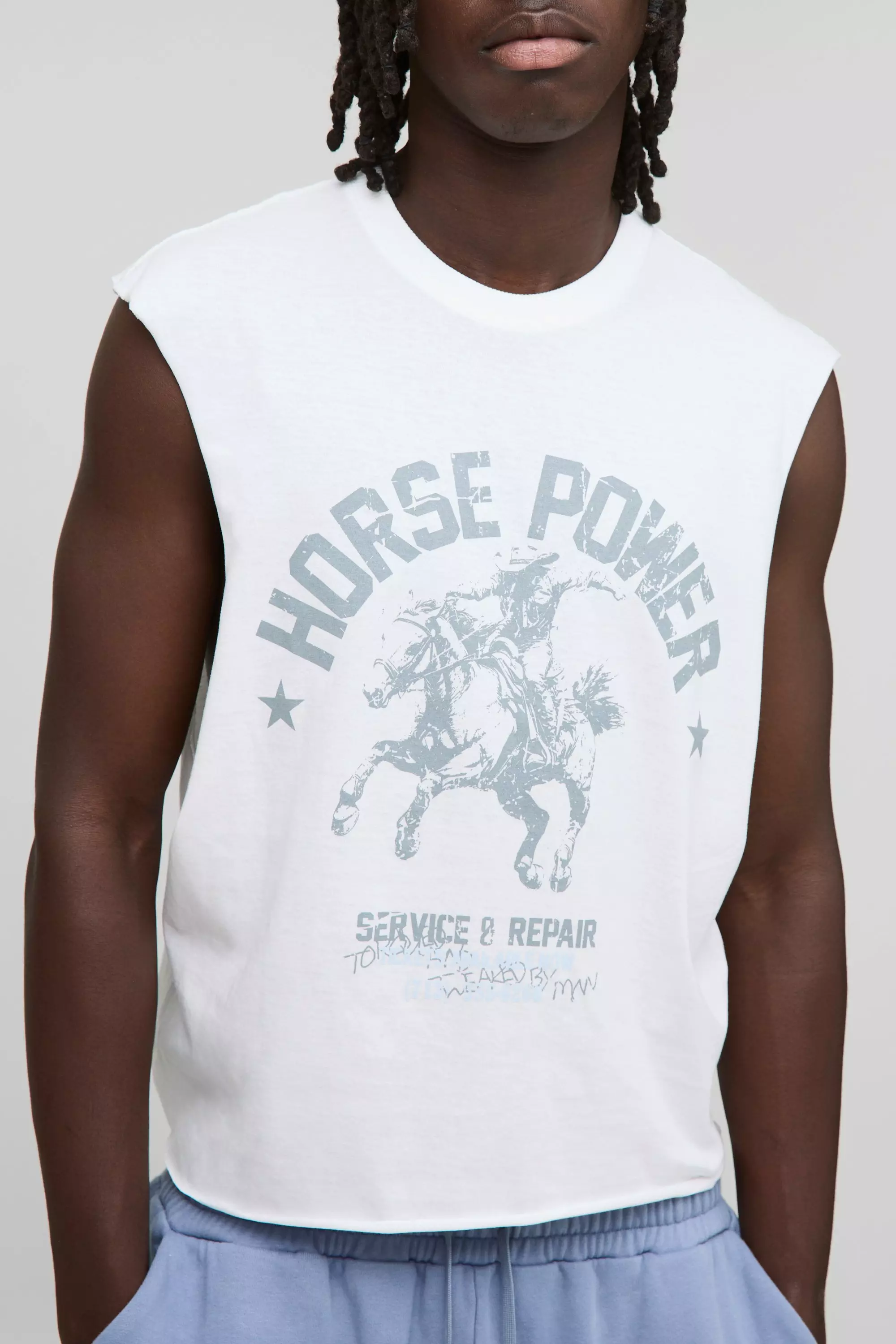 Oversized Boxy Western Graphic Tank White