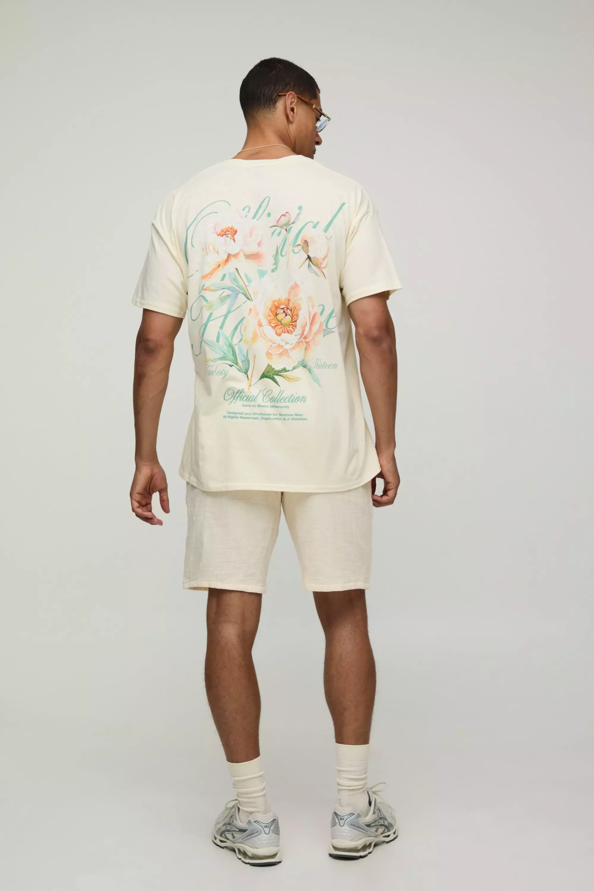 Ecru Oversized Official Collection Floral T-Shirt | boohooMAN USA