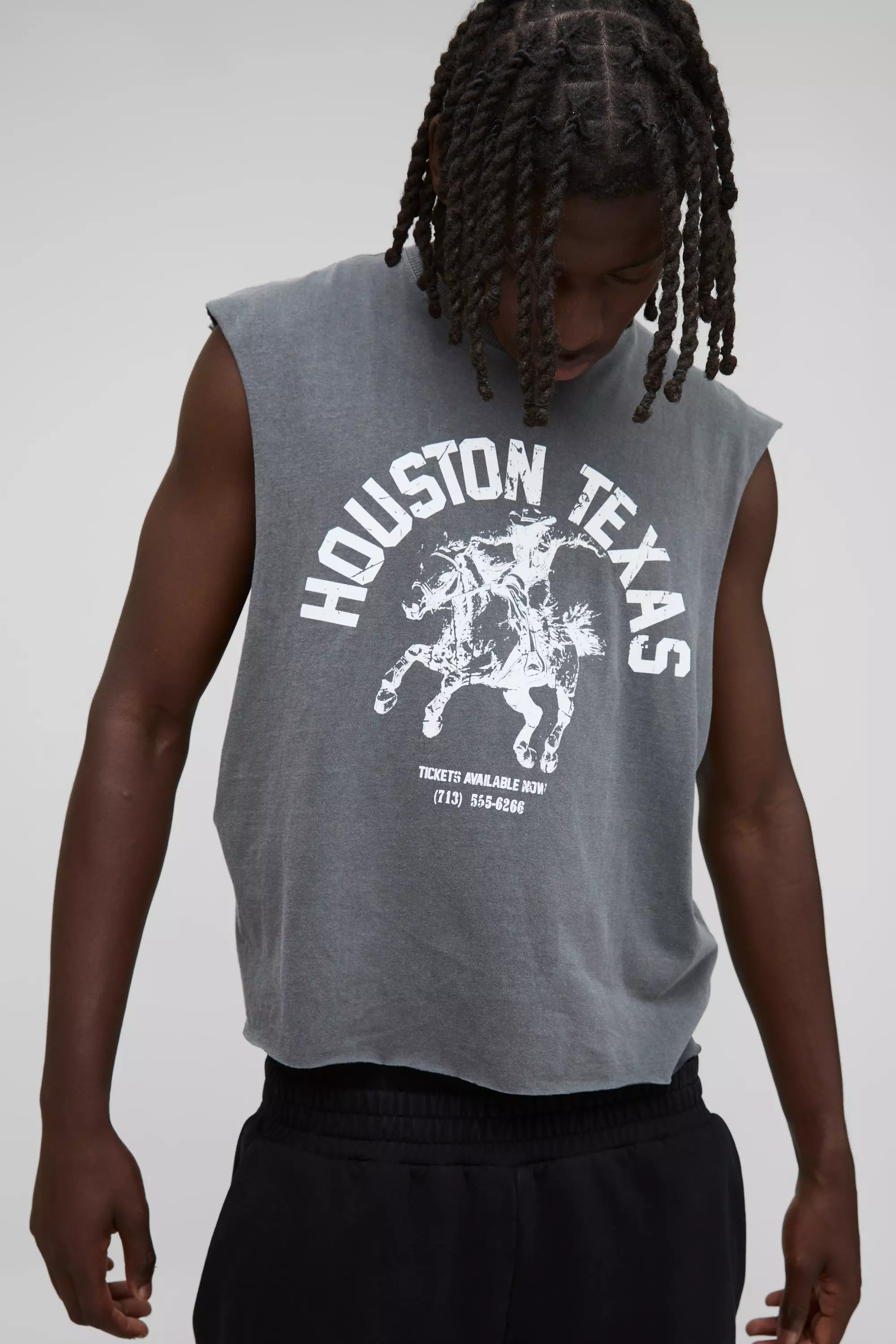 Oversized Boxy Western Washed Graphic Tank Charcoal