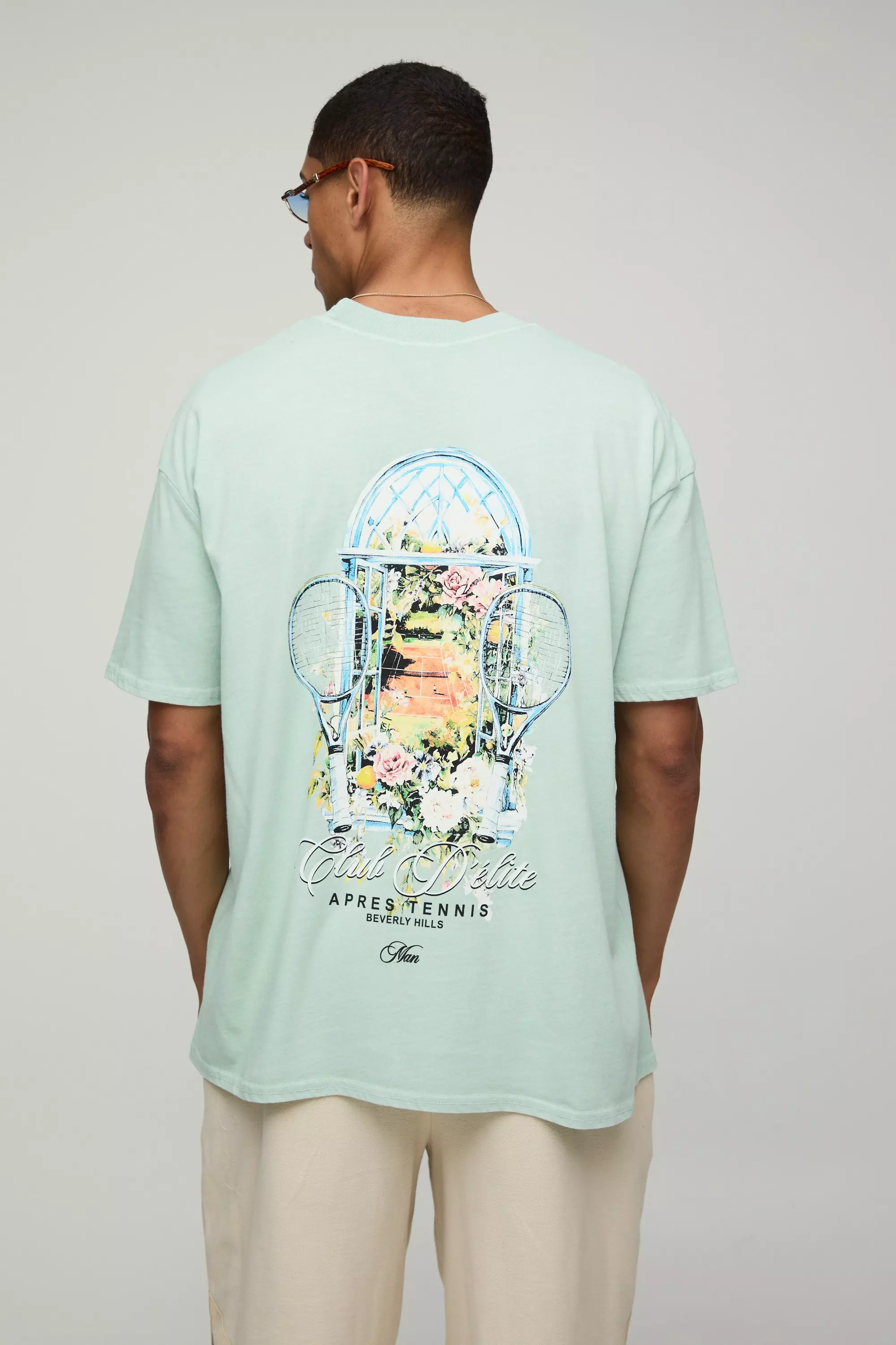 Sage Oversized MAN Club D'Elite Printed T-Shirt Sage