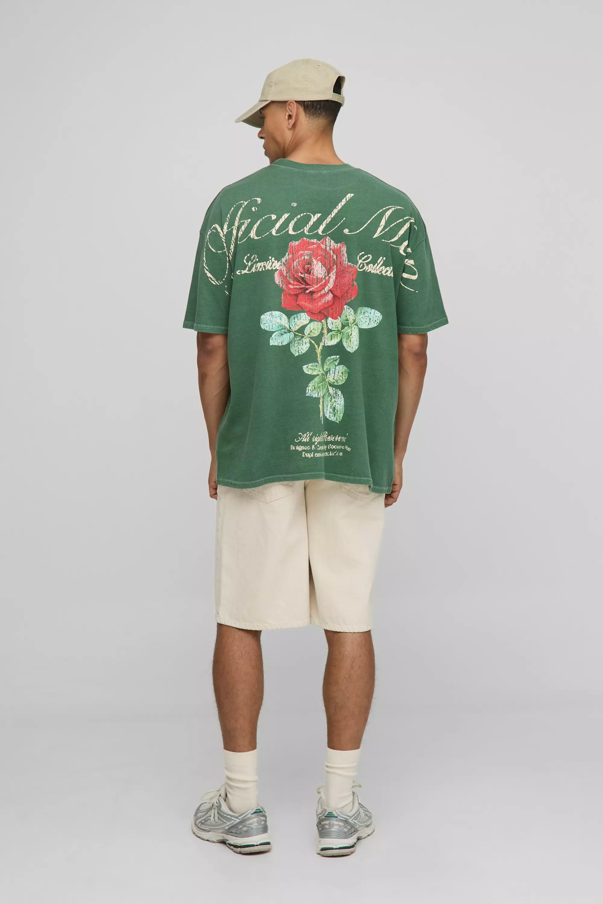 Green Oversized Official Man Over the Seam Rose Washed T-Shirt | boohooMAN USA