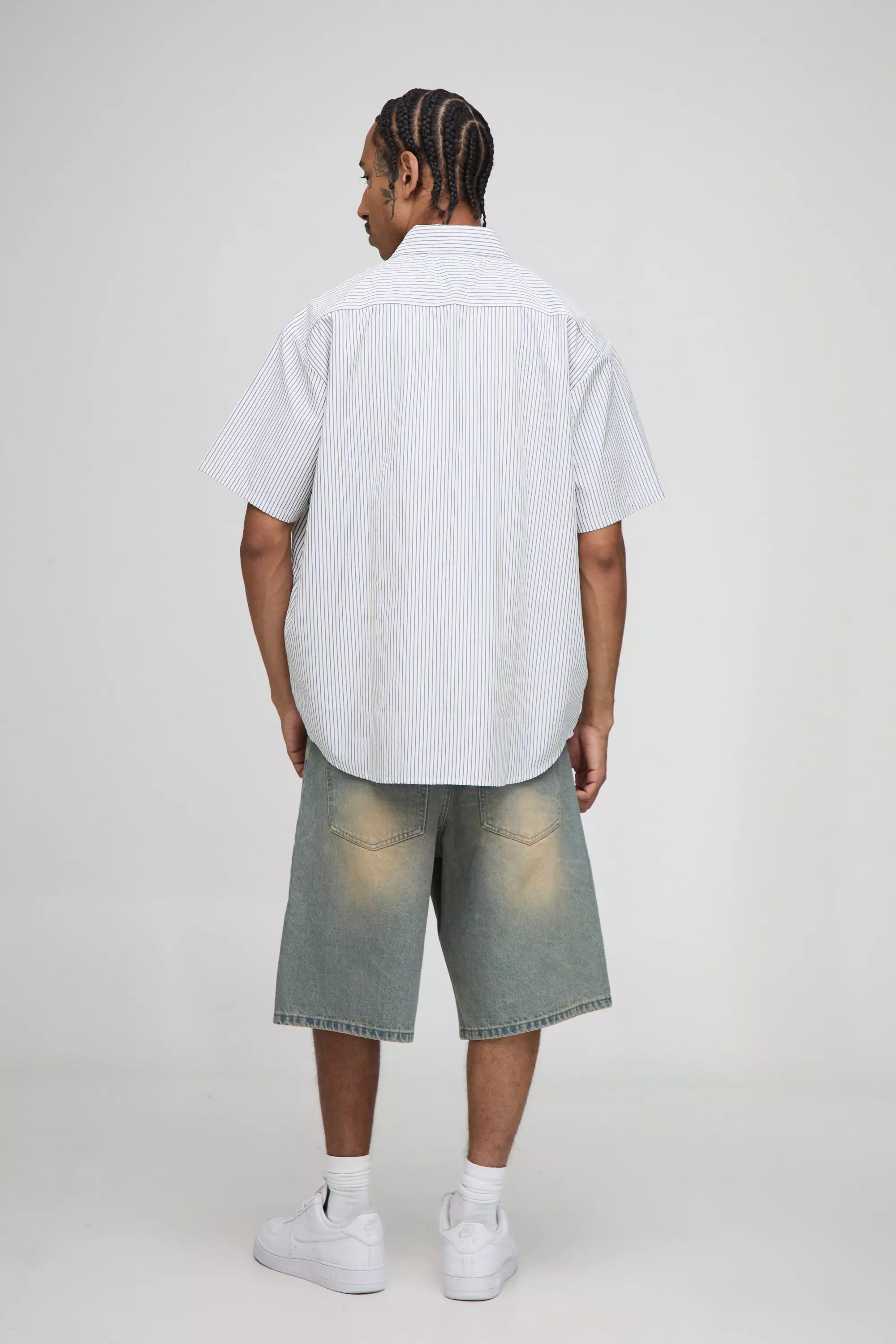 Man Oversized Stripe Cotton Short Sleeve Shirt | boohooMAN USA