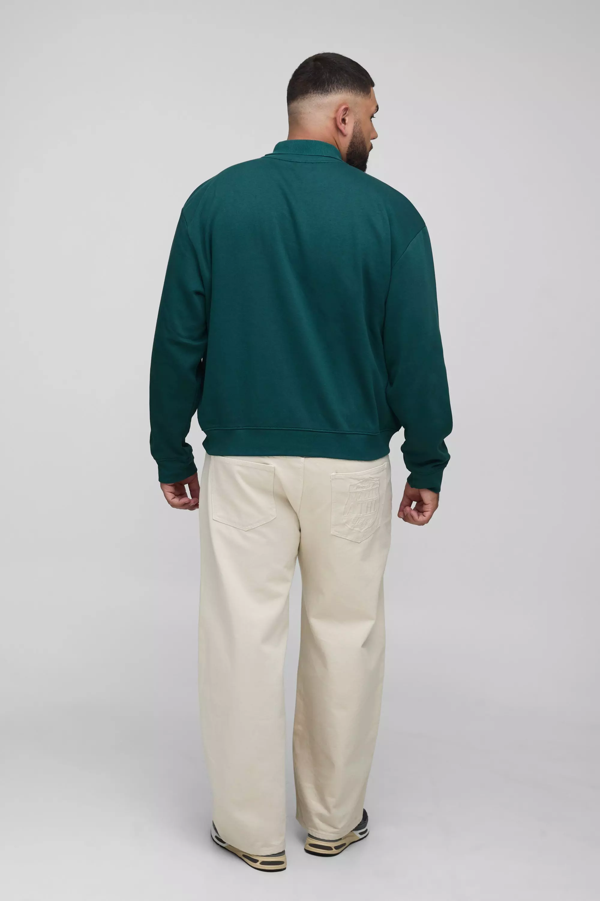 Plus Oversized Boxy Edition Embroidered Collared Sweatshirt | boohooMAN USA