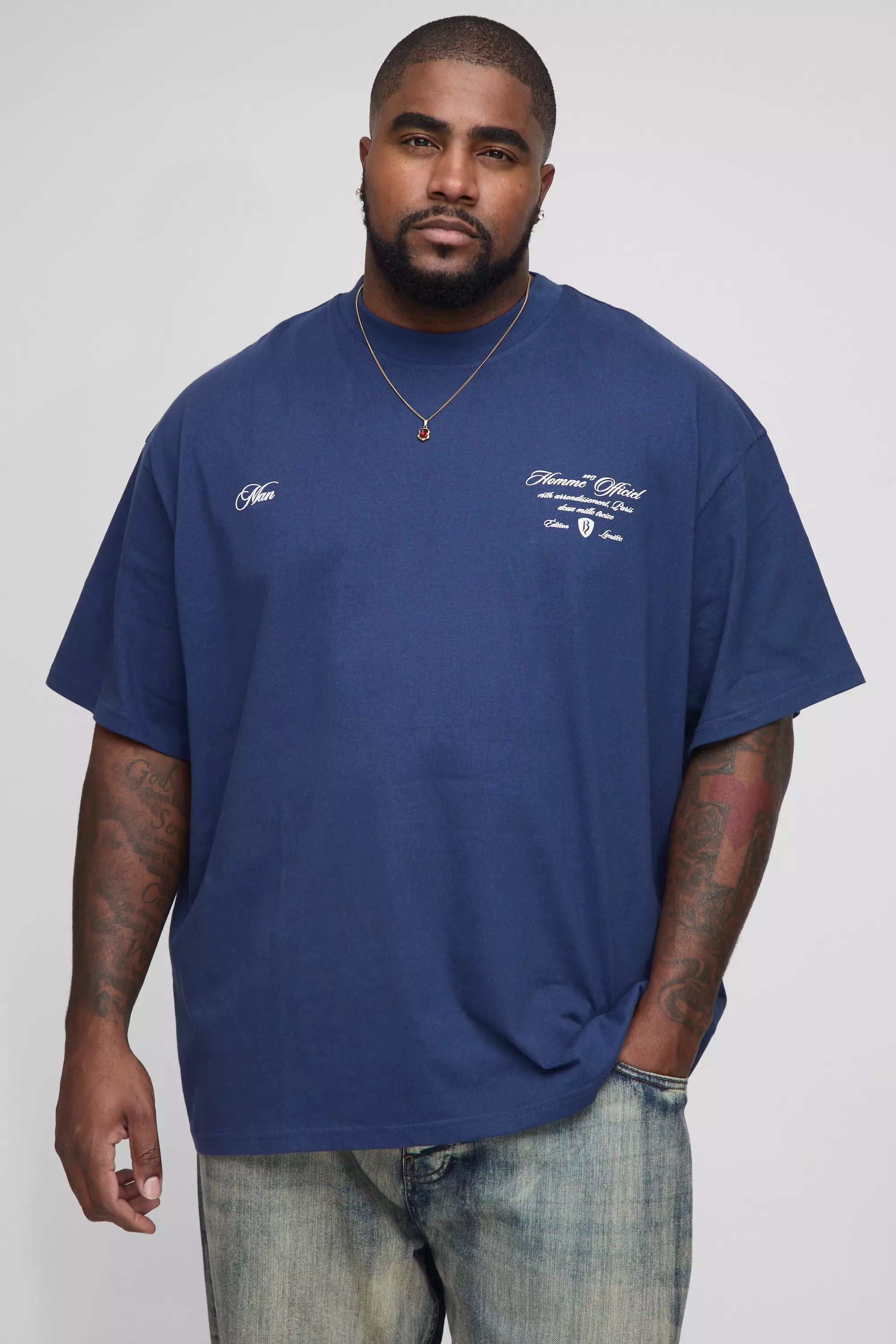 Plus Oversized Homme Heavyweight Extended Neck T-Shirt | boohooMAN USA