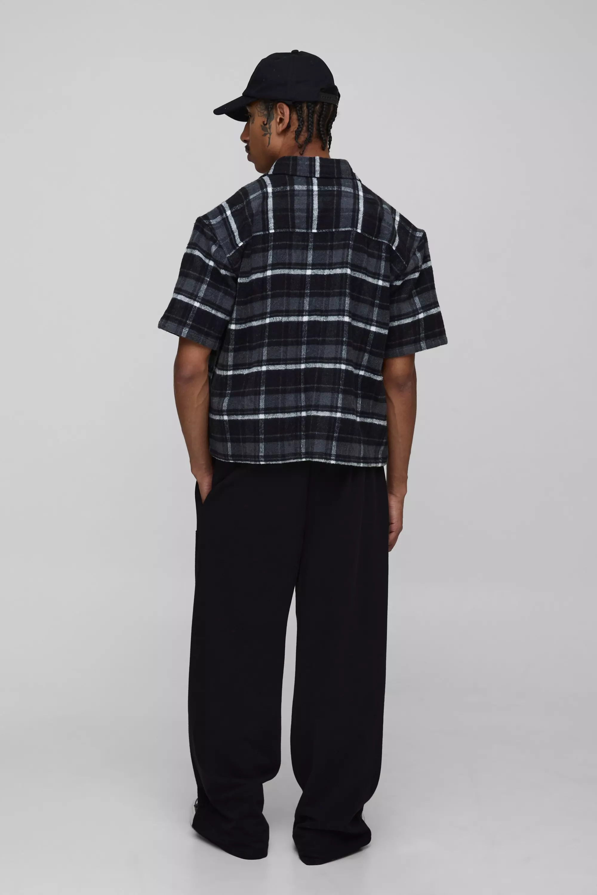 Oversized Boxy BM Applique Flannel Check Shirt | boohooMAN