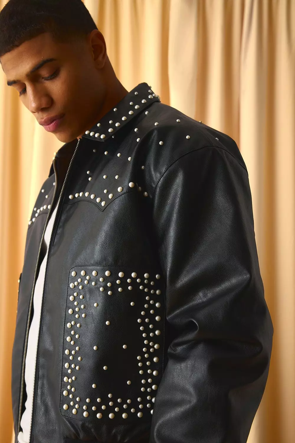 Boxy Fit Embellished PU Western Jacket | boohooMAN