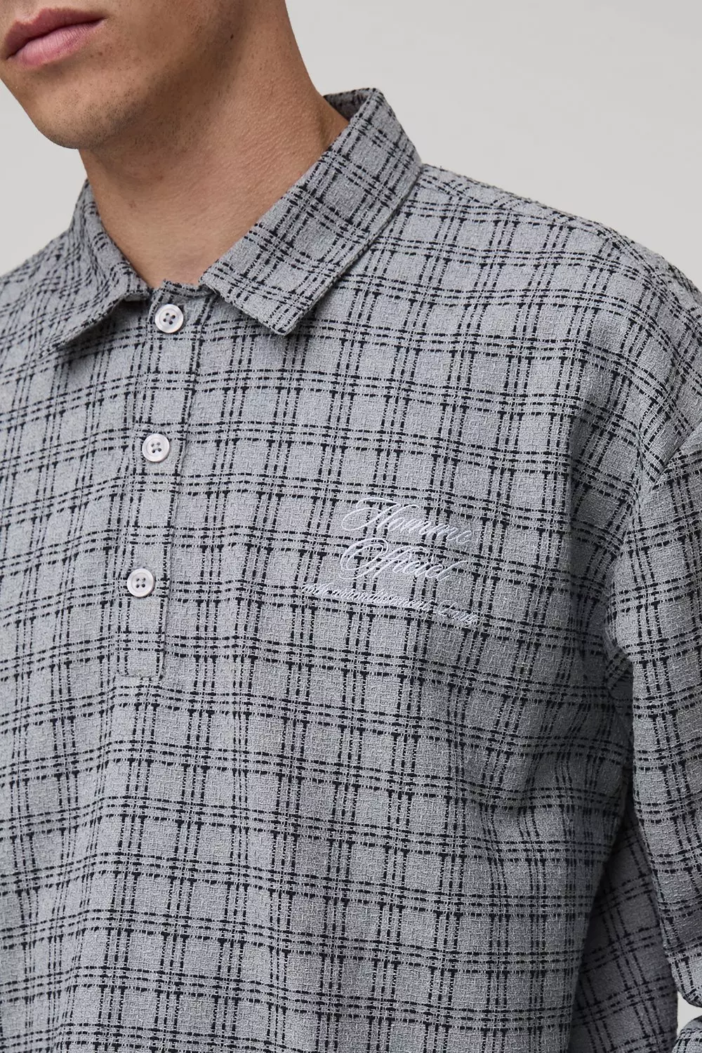 Oversized Boxy Microcheck Embroidered Collared Shirt | boohooMAN USA