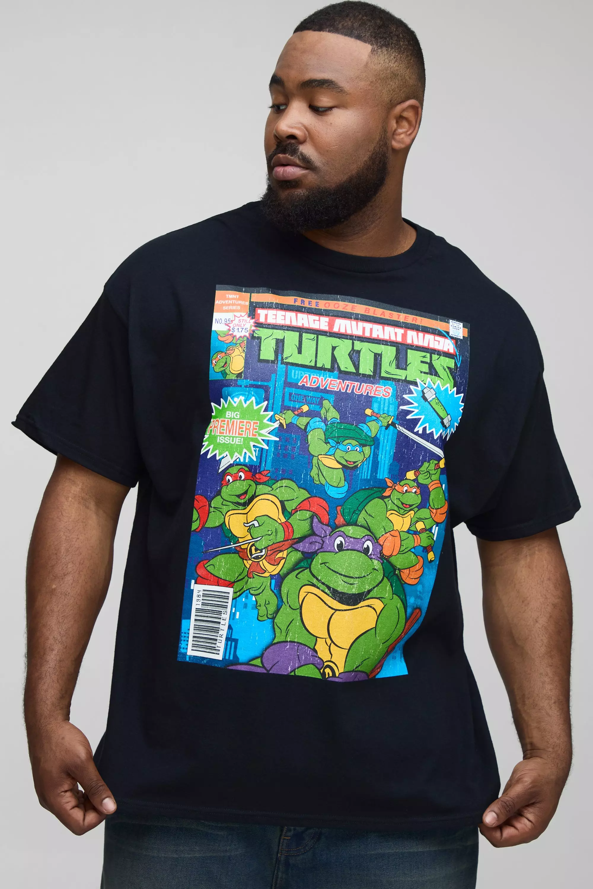 Plus Oversized Teenage Mutant Hero Turtles Chest Print Licen Black