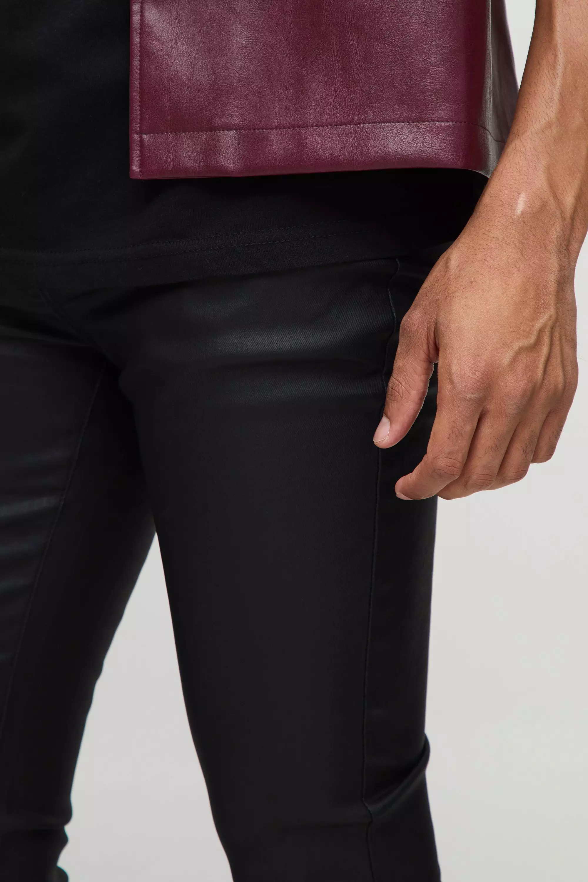 Stacked Skinny Coated Jeans | boohooMAN USA