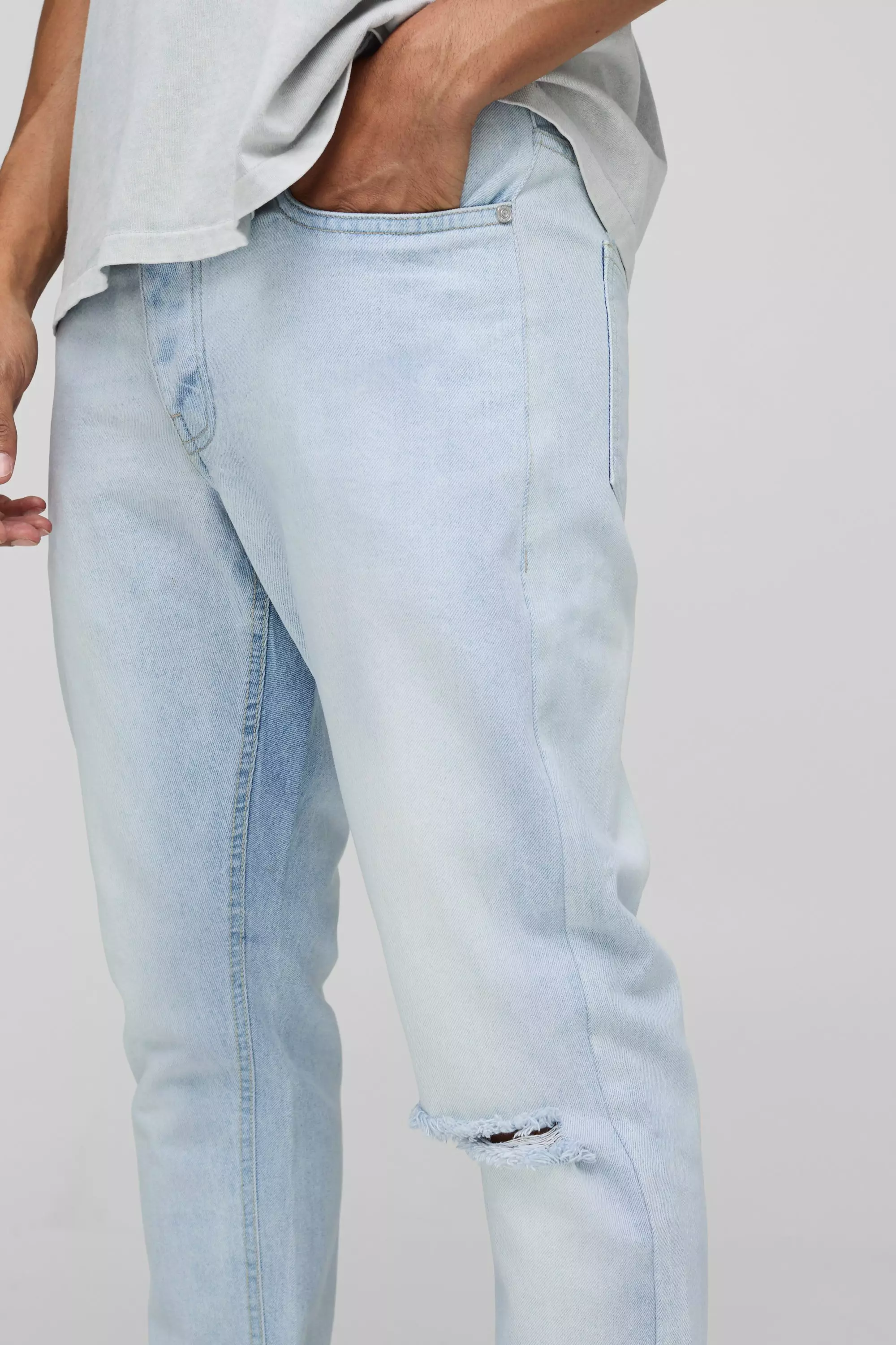 Slim Fit Subtle Ripped Tinted Jeans With Let Down Hem | boohooMAN USA