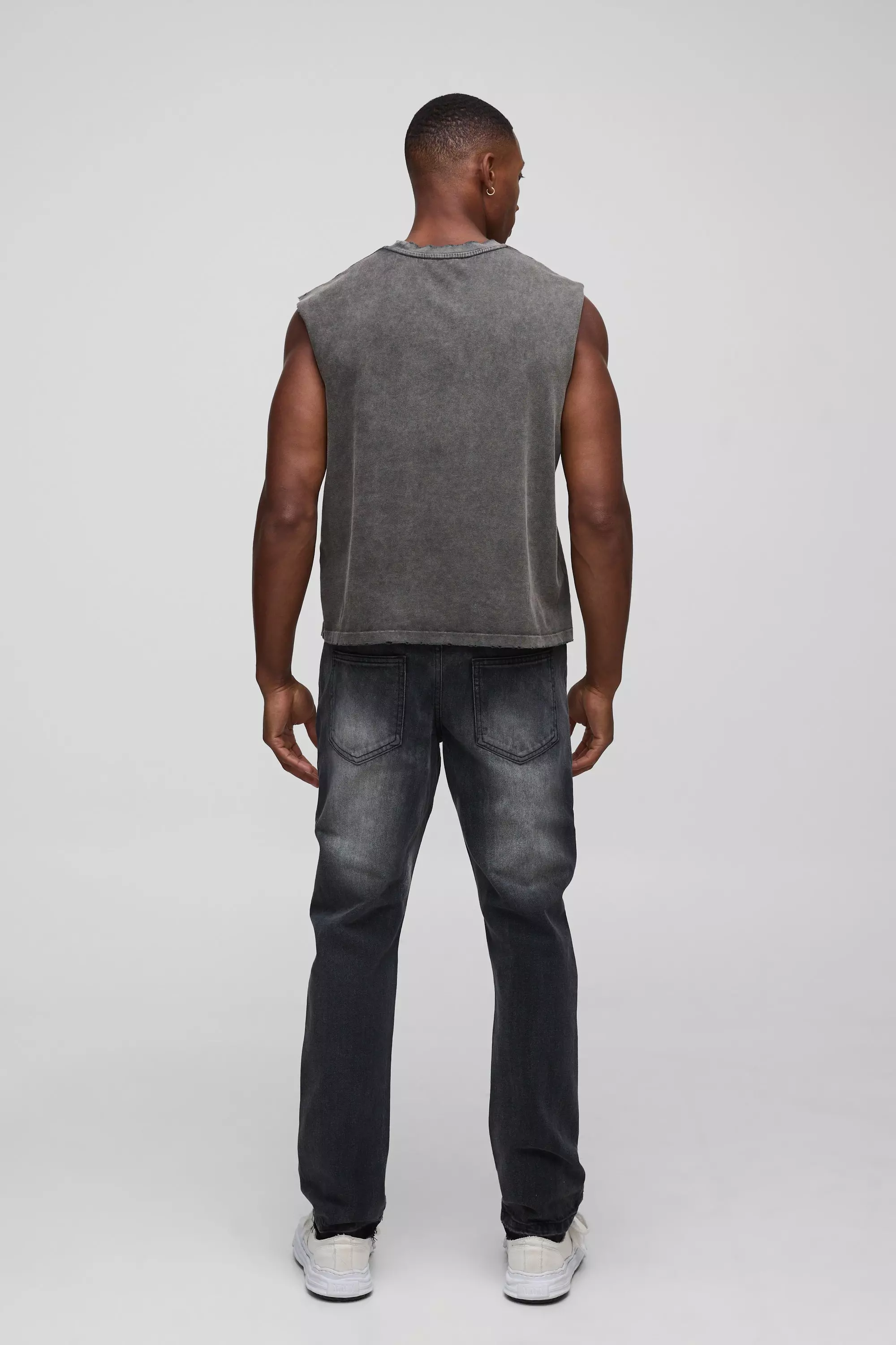 Slim Fit Subtle Ripped Tinted Jeans With Let Down Hem | boohooMAN USA