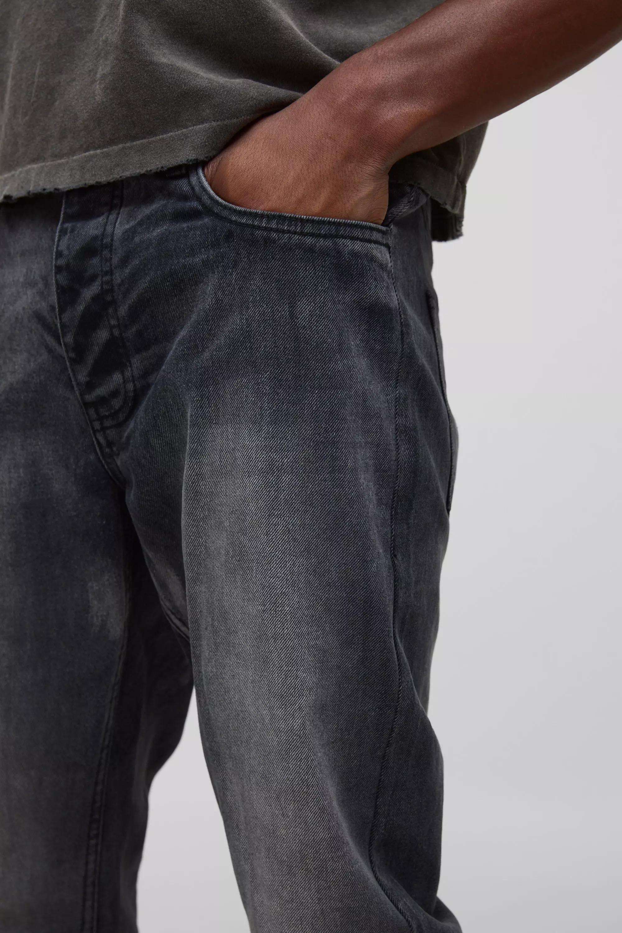 Slim Fit Subtle Ripped Tinted Jeans With Let Down Hem | boohooMAN USA
