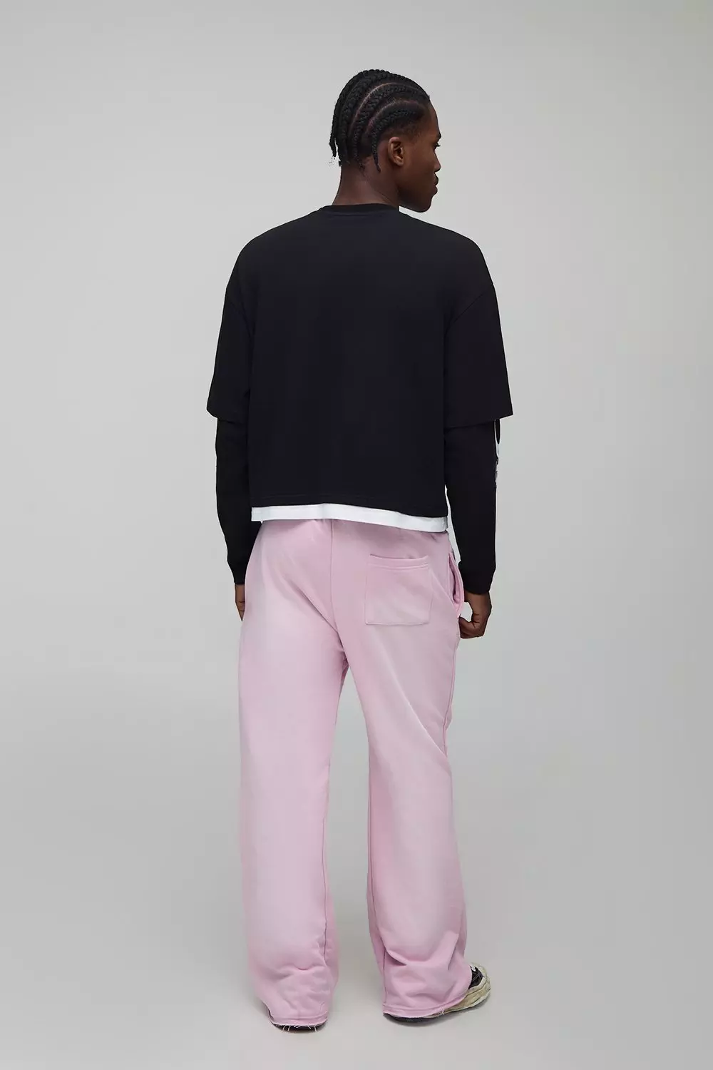 Glitter Print Spray Wash Graphic Flared Gusset Joggers | boohooMAN USA